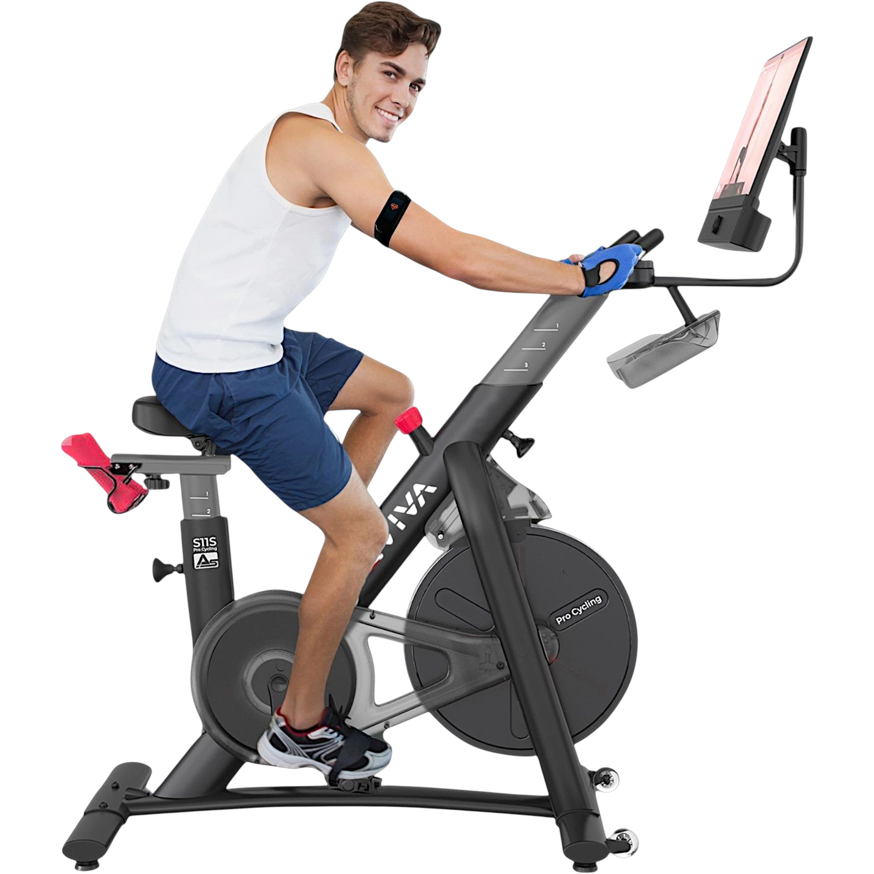 AsVIVA Speedbike S11S Smart Fitnessbike (Inkl. Hantelset), 21,5″ Full-HD Display, 100 Widerstandsstufen, Bluetooth-App