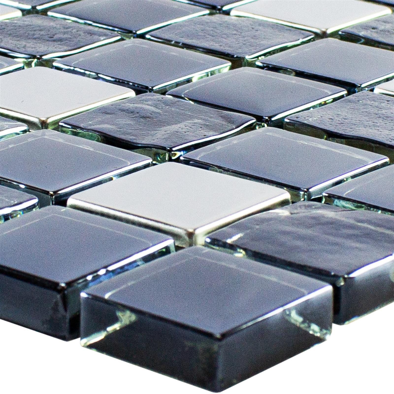 Mosafil Mosaikfliesen Glasmosaik Fliese Larisa Metallic Schwarz Silber, Glas-Edelstahl 30.000x30.000, schwarz-silber, Verlegefertig auf ein Netz geklebt - Wasserfest