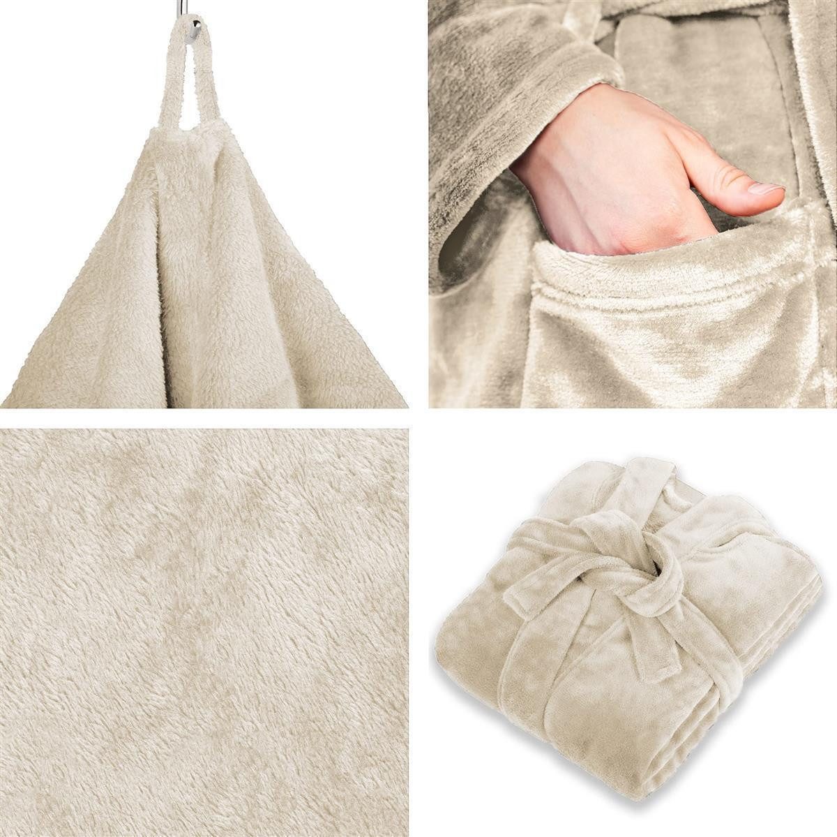 Gräfenstayn Unisex-Bademantel Damen Herren Kuschelfleece Bademantel Größe S-XXXL, warm & kuschelig, Waden bis Knöchellang, Fronttaschen, Gürtel, S-XXXL