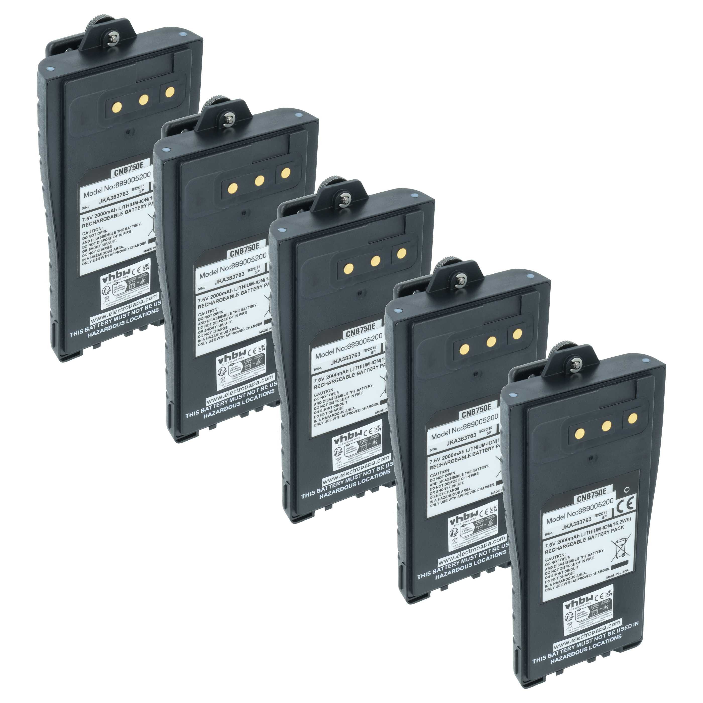 vhbw Akku passend für Entel HT732T, HT723, HT722T, HT725T, HT725, HT726T, Akku Akku Li-Ion 2000 mAh (7,6 V, 5 St), Leistungsfähige Austausch-Akkus für Ihr Funkgerät, Walkie-Talkie