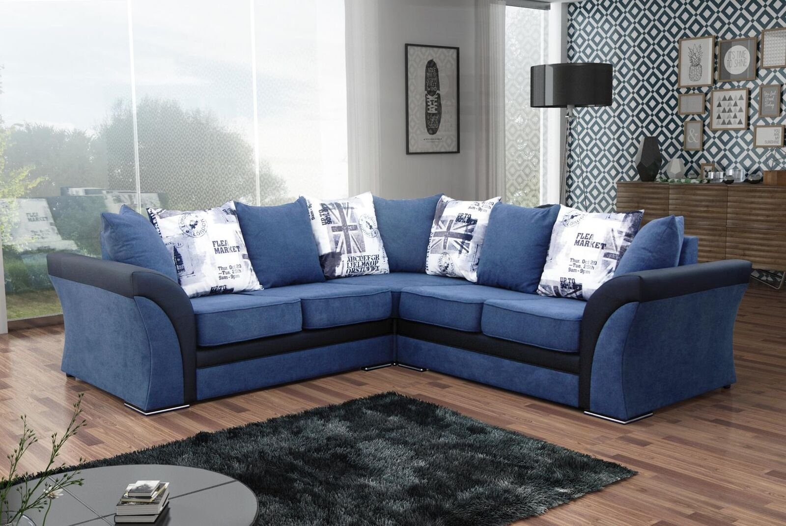 Couch Wohnlandschaft Lounge Relax Eck Blau Ecksofa JVmoebel Sofas Neu Ecksofa, Design Sofa