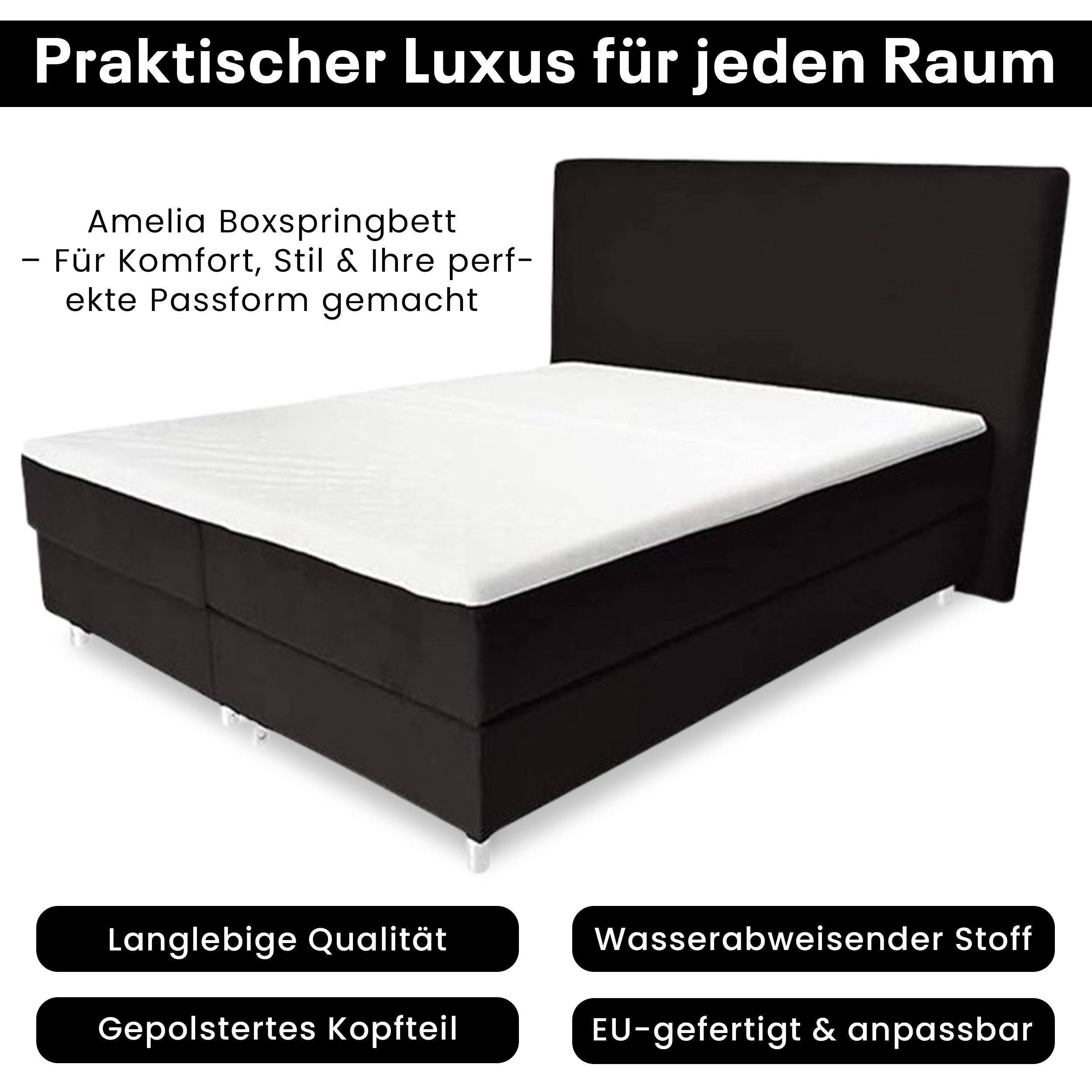 Best for Home Boxspringbett Amelia Polsterbett mit 7-Zonen-Taschenfederkernmatratze und Topper (Komplettset (Boxspringbett inkl. Matratze & Topper), 4-St., 140x – Bild 5 von 5