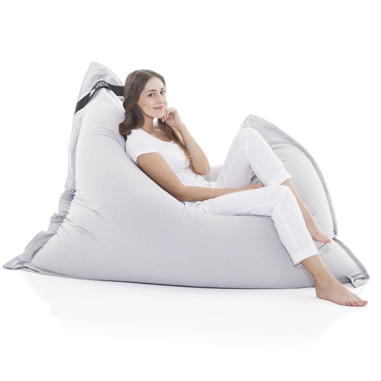 LazyBag Sitzsack Indoor XXL Riesensitzsack (Sitzkissen Bean-Bag, Baumwolle Bezug), 180 x 140 cm Hellgrau