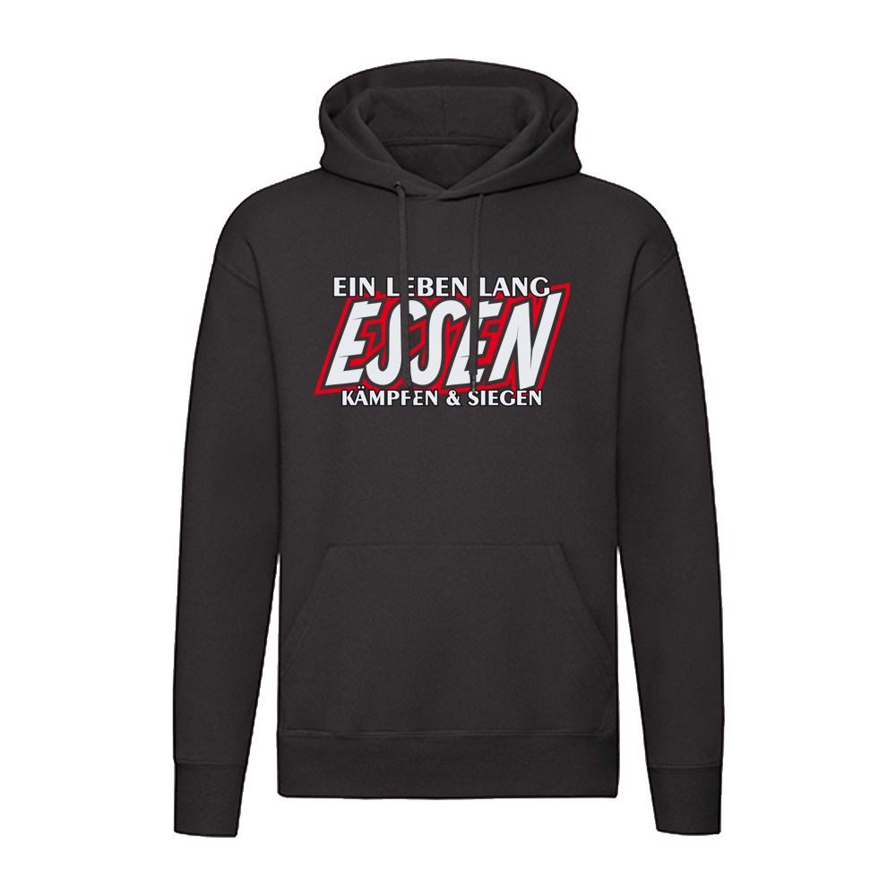 G-graphics Hoodie Ein Leben lang – ESSEN – kämpfen & siegen Unisex Pullover mit einem Motiv für den echten Fan