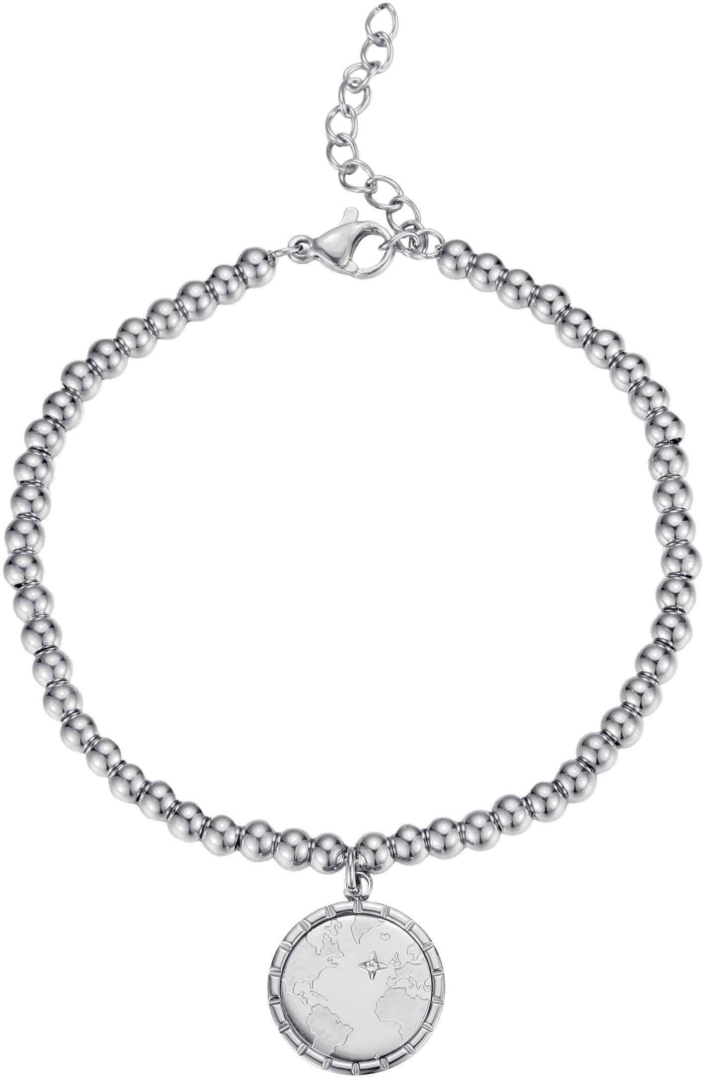 Firetti Armband Schmuck Geschenk Edelstahl Armschmuck Armkette Planet Earth Welt, mit Zirkonia (synth)