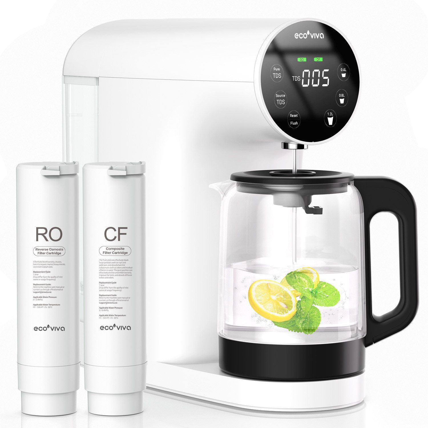 Ecoviva Kalk- und Wasserfilter WP-RO-200G Auftisch Osmoseanlage, Trinkwasser Umkehrosmoseanlage, Zubehör für 6-stufige Filtration, Echtzeit-TDS-Monitor, 3:1 Rein zu Abfluss, Mobil Umkehrosmose Wasserfilter Null-Installation