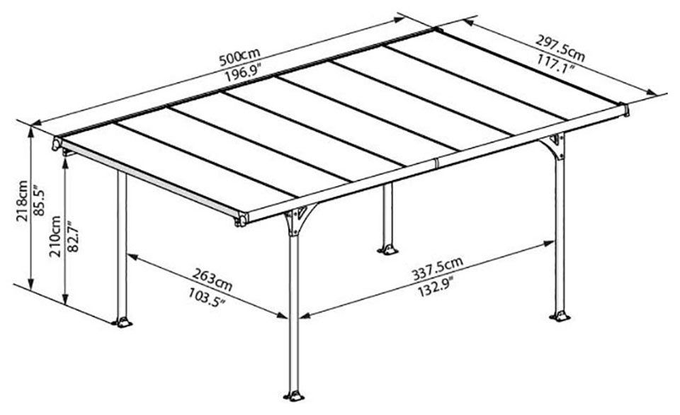 210 BxT: Verona, - Einfahrtshöhe, 297x500 Einzelcarport cm 6mm Polycarbonat-Stegplatten starke Palram Canopia cm,