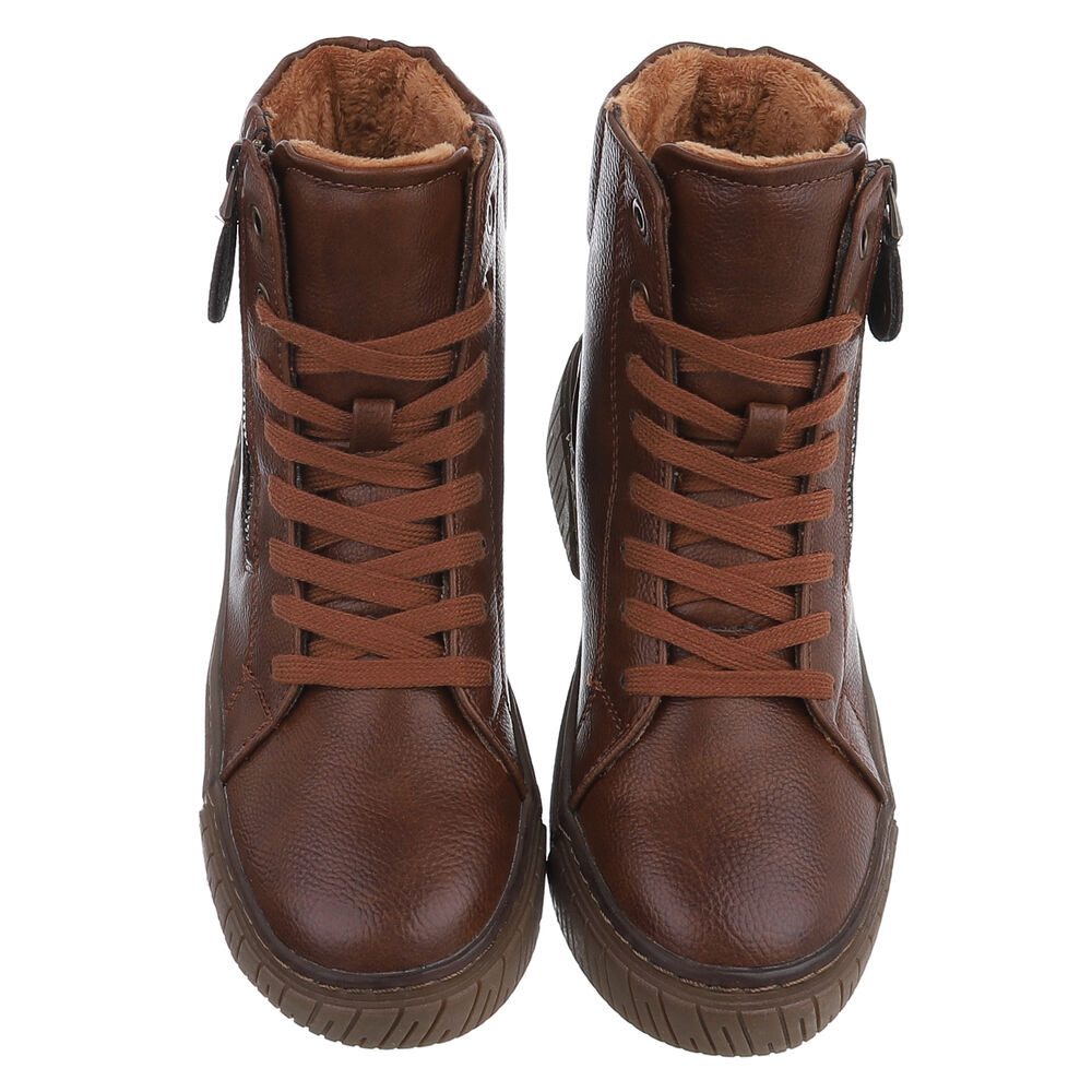 Ital-Design Damen Halbschuh mit Reißverschluss und Schnürung Schnürstiefelette (90598689) Flach Stiefeletten in Braun