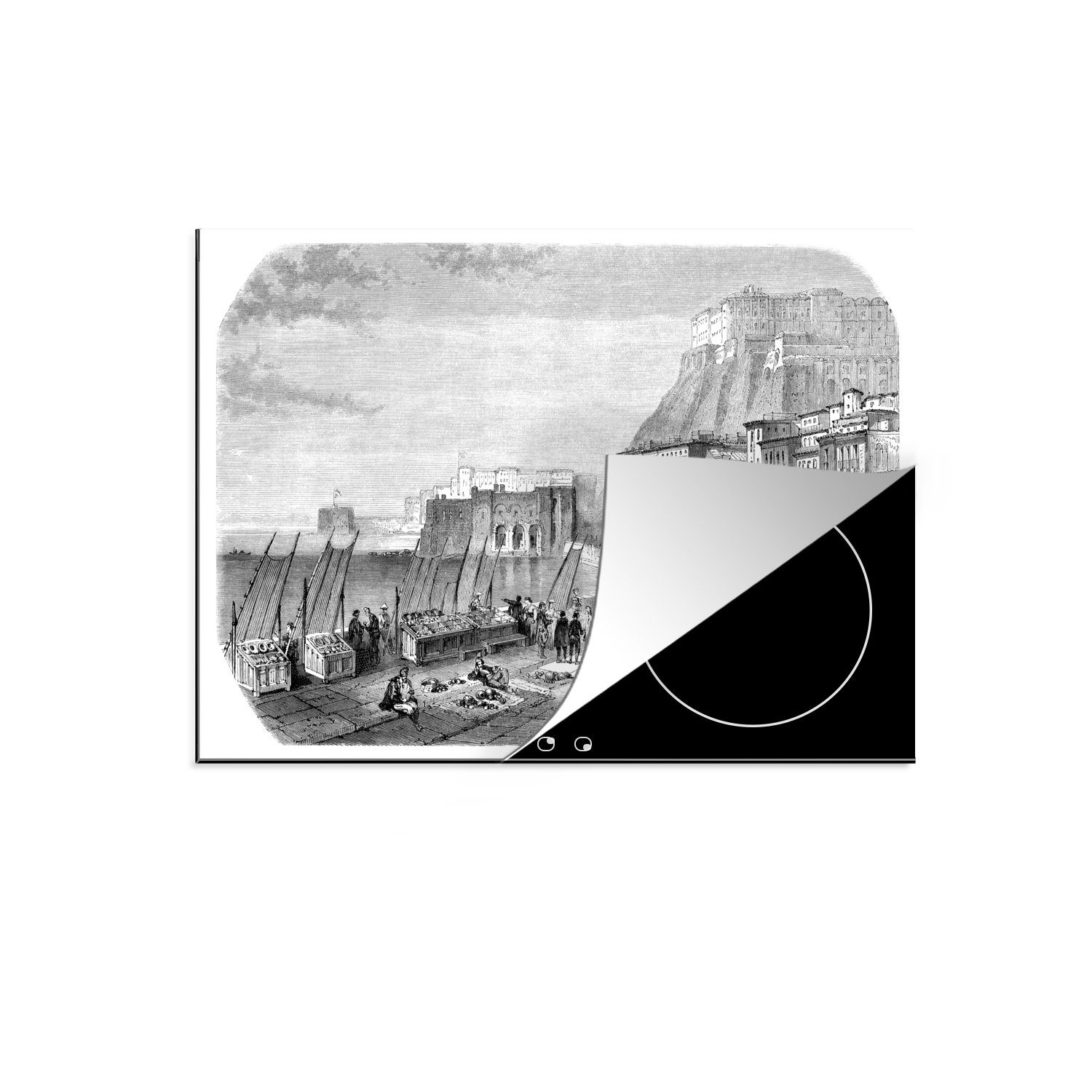 MuchoWow Herdblende-/Abdeckplatte Eine Illustration eines Pfeilers von Santa Luci in Neapel, Italien, Vinyl, (1 tlg), 70x52 cm, Mobile Arbeitsfläche nutzbar, Ceranfeldabdeckung