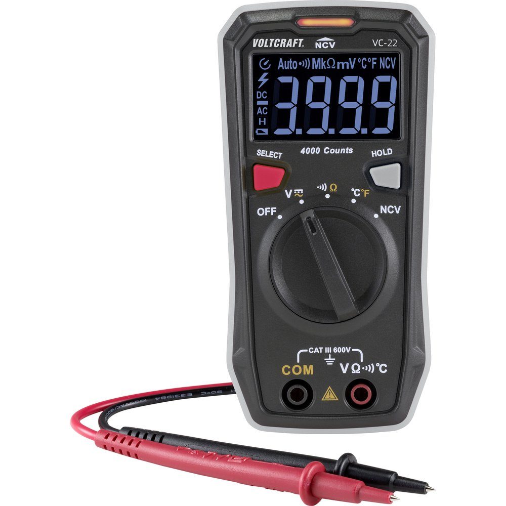 VOLTCRAFT Spannungsprüfer VOLTCRAFT VC-22 Hand-Multimeter digital CAT III 600 V Anzeige (Count, (VC-22)