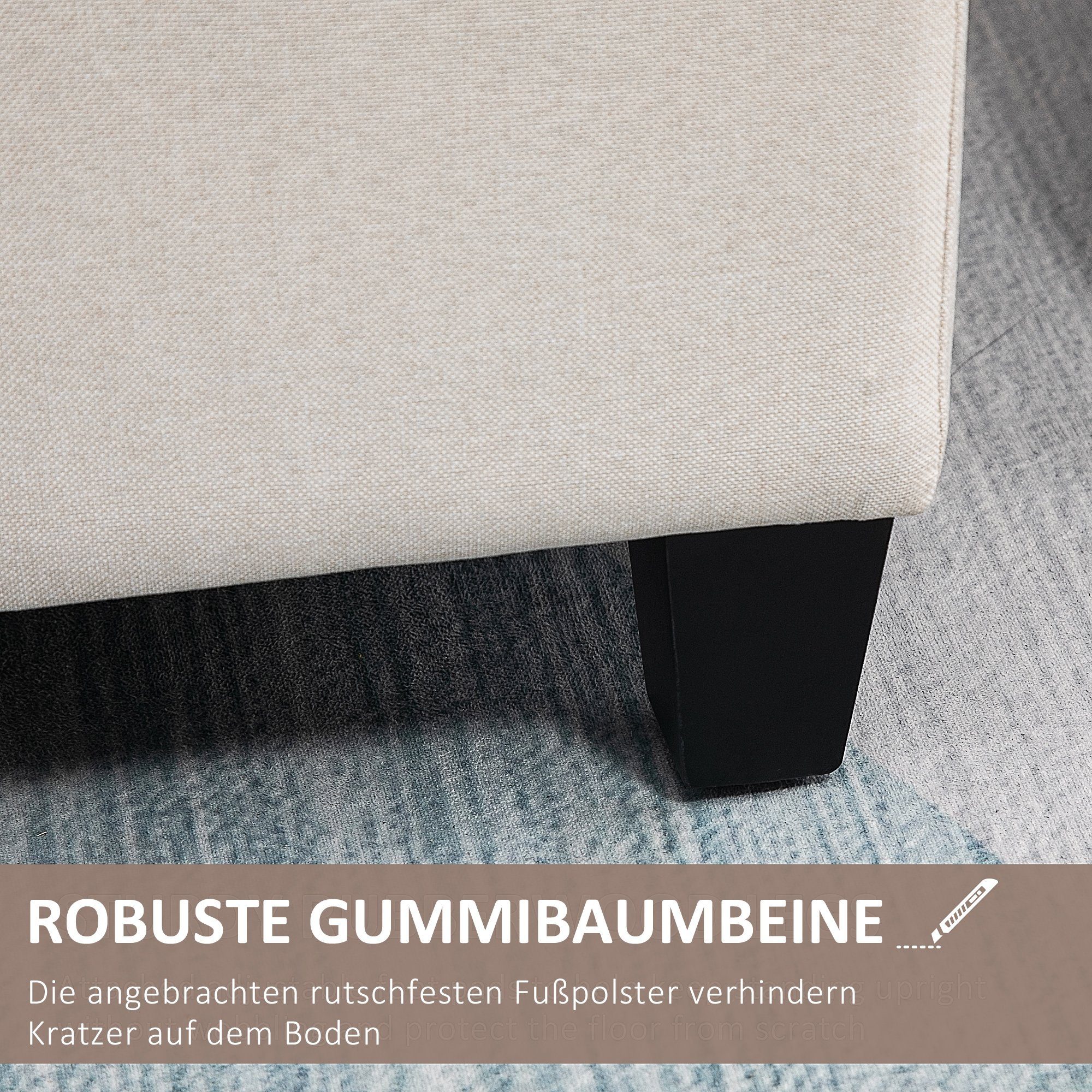 Sitzottomane), HOMCOM holz leinenartiges Polyester Sitzbank Stauraum (Set, Sitzbank mit Cremeweiß