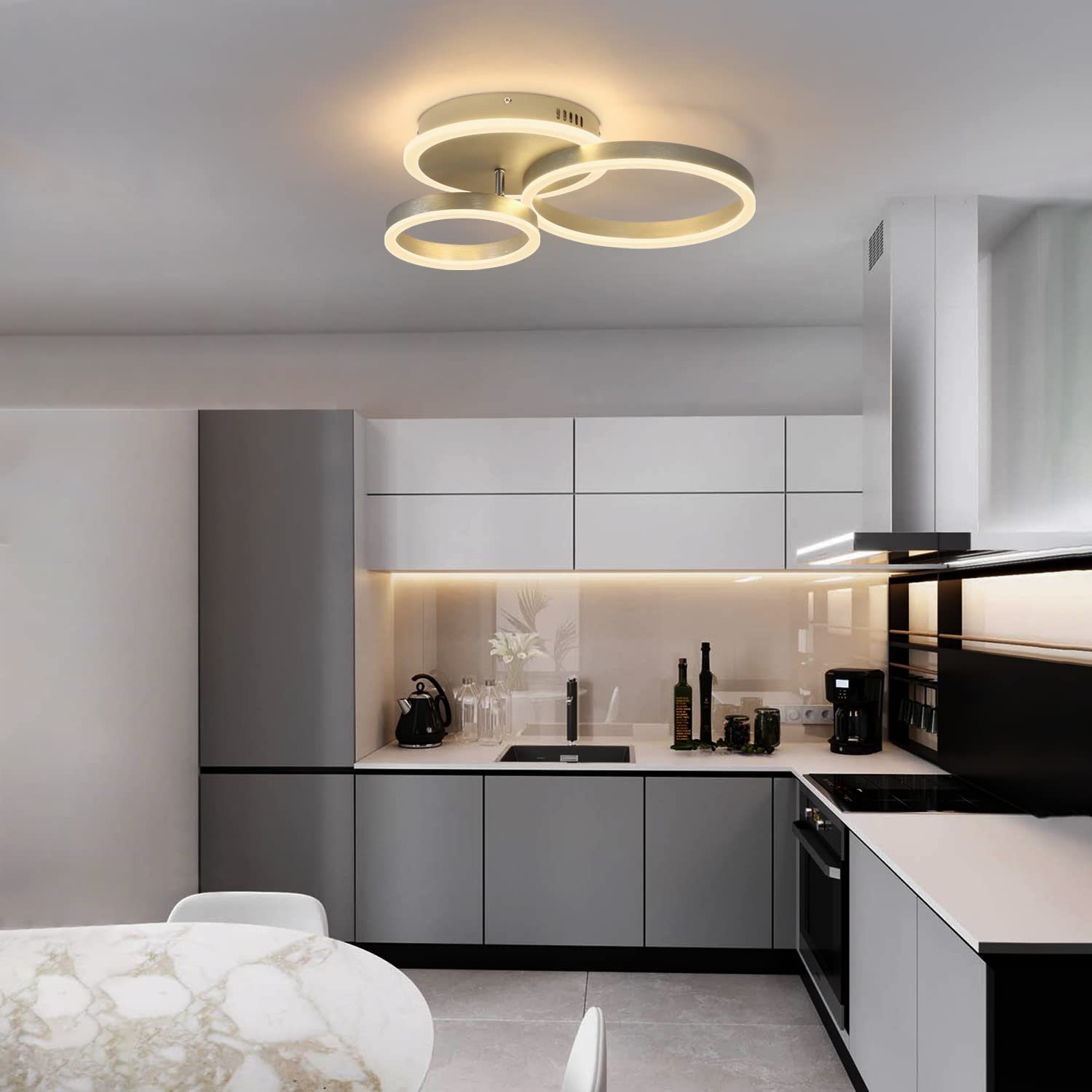 LED LED Schlafzimmer 3 Dimmbar Büro 46W integriert, fest Fernbedienung Esszimmer Warmweiß, Farbwechsellampe, Deckenleuchte mit Kaltweiß, Nettlife Neutralweiß, Küche Wohnzimmer Wohnzimmer Ringen