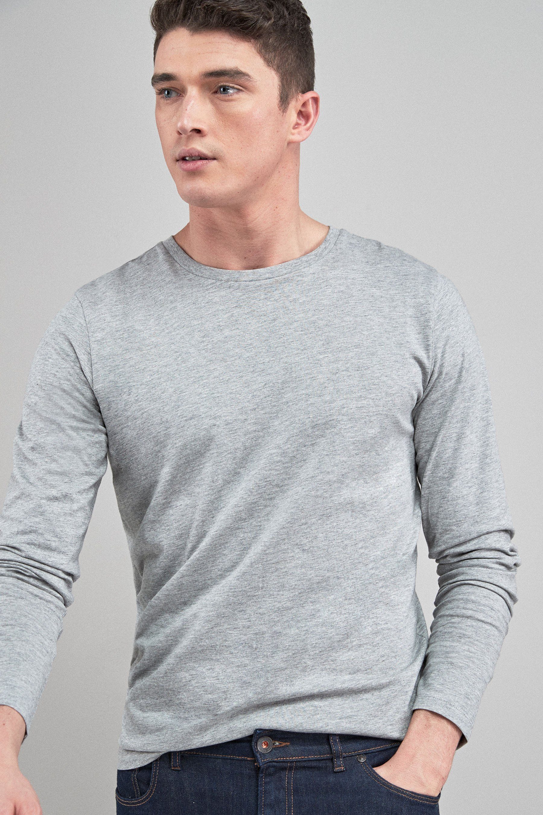 (1-tlg) Regular Fit Marl Grey Langarmshirt Next Rundhalsshirt –