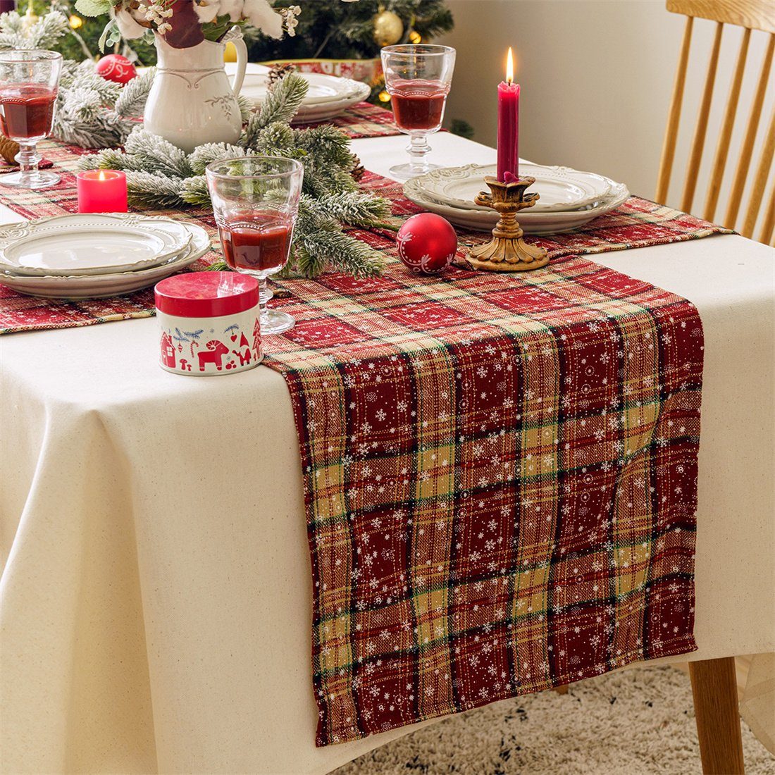 Tischläufer Tischläufer, DÖRÖY festliche 40*200cm bedruckter Tischfahnen Weihnachtsdekoration