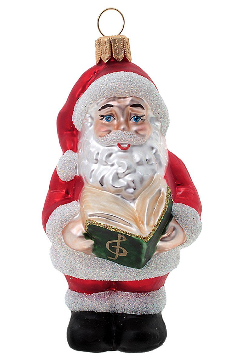 Hamburger Weihnachtskontor Christbaumschmuck Weihnachtsmann singend mit Gesangbuch, Dekohänger - mundgeblasen - handdekoriert