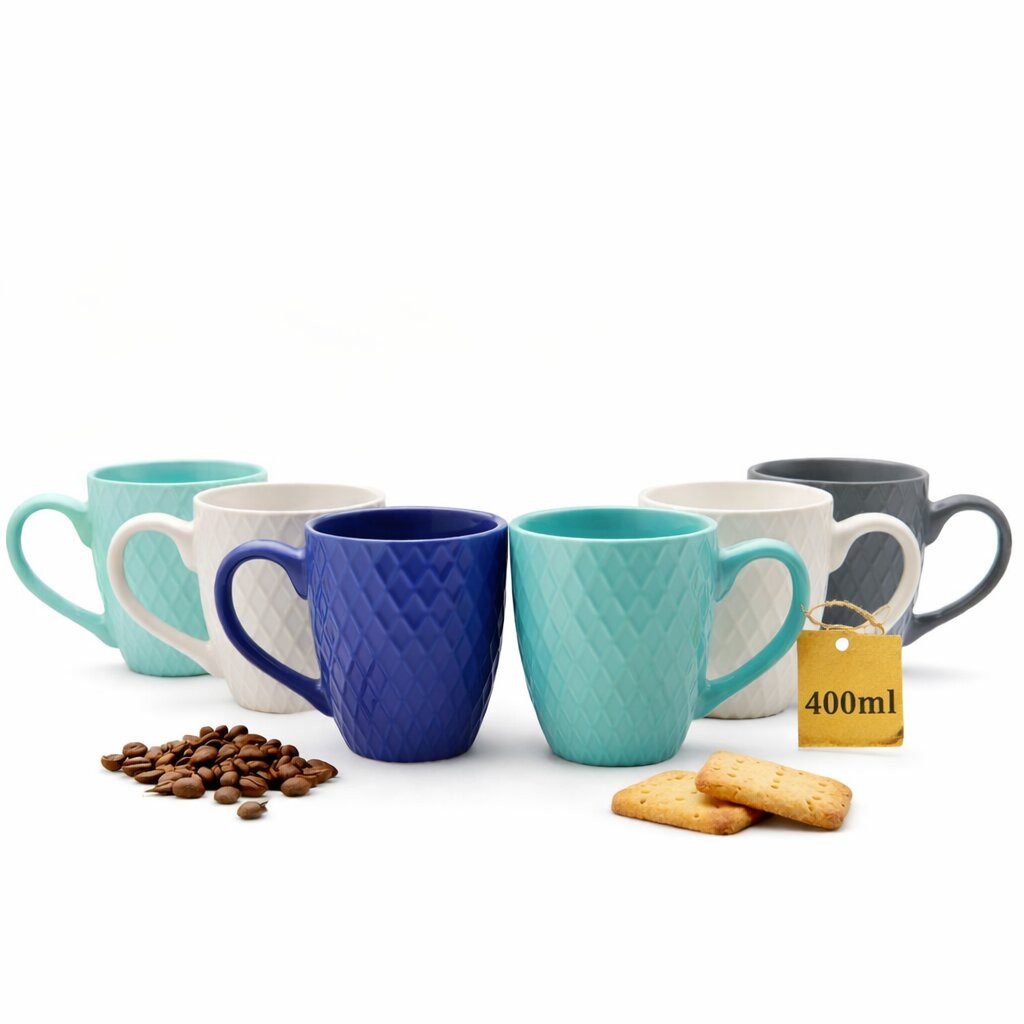 BigDean Tasse Moderne Kaffeebecher 400 ml farbige Kaffeetassen aus Steingut, 6-tlg., Steingut, Hochwertige Haptik und elegante Ausstrahlung