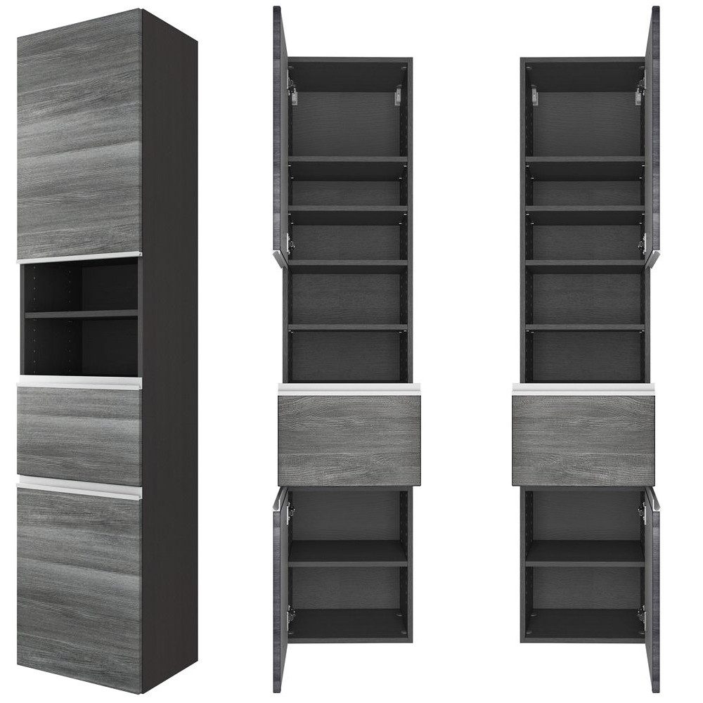 Lomadox Seitenschrank APIA-03 Eiche rauchsilber mit 2 gedämpften Türen 40/180/35 cm
