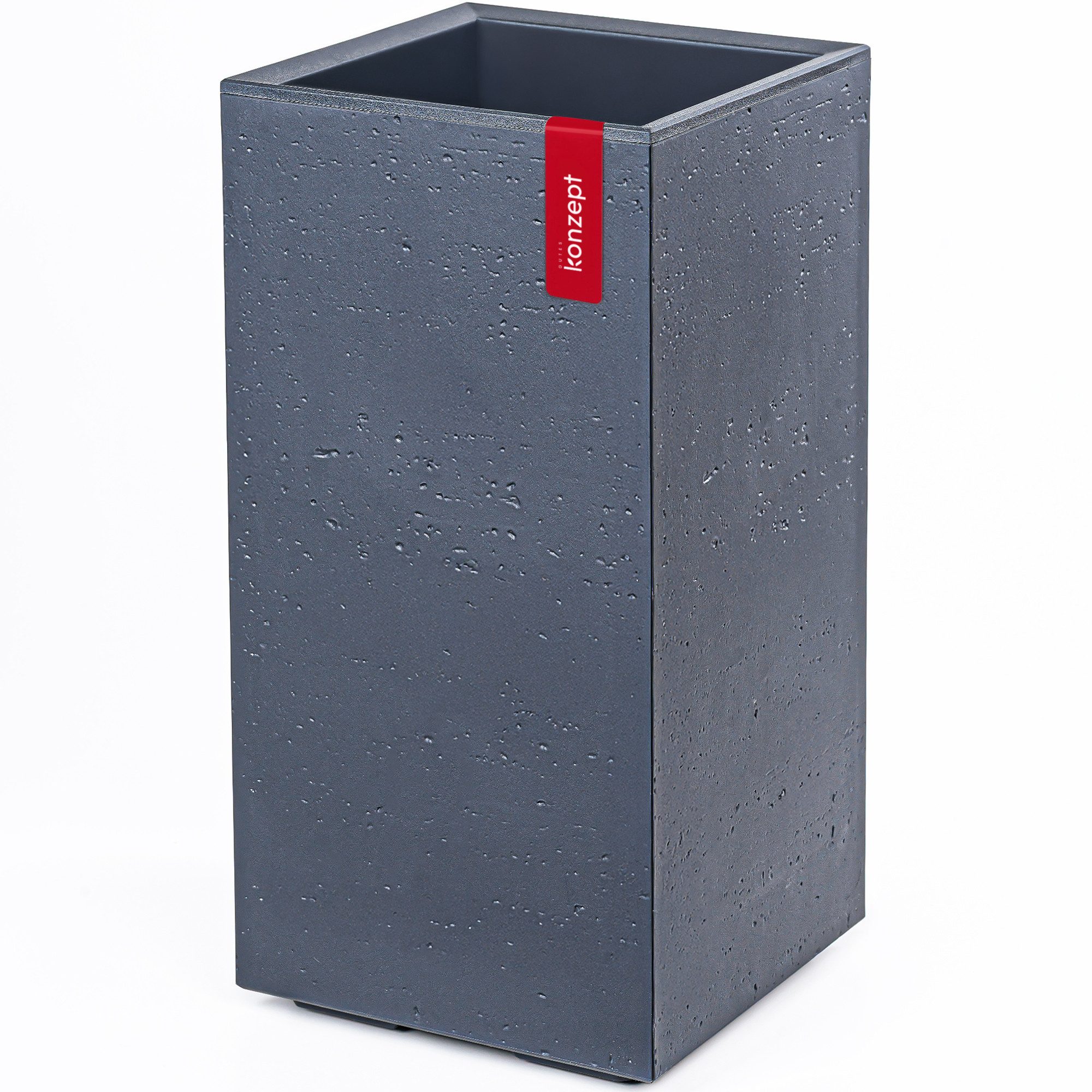 KONZEPT Pflanzkübel hoch in Beton-Optik mit Rollen und Drainage, 28,6 x 28,6 x 59,4 cm, Europäisches Produkt, für innen & außen, Leicht, Robust kunststoff