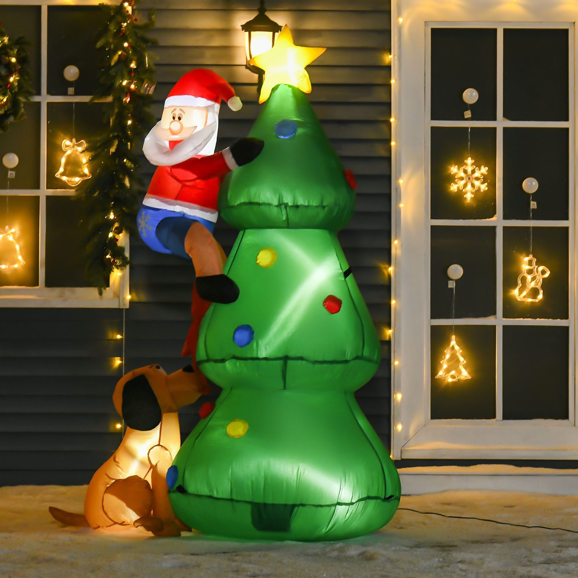 HOMCOM Weihnachtsfigur Weihnachtsbaum mit LED-Lichtern, Weihnachtsdeko für Außenbereich (Selbstaufblasend, 1 St., Weihnachtsbeleuchtung), Grün 123 x 85 x 180 cm