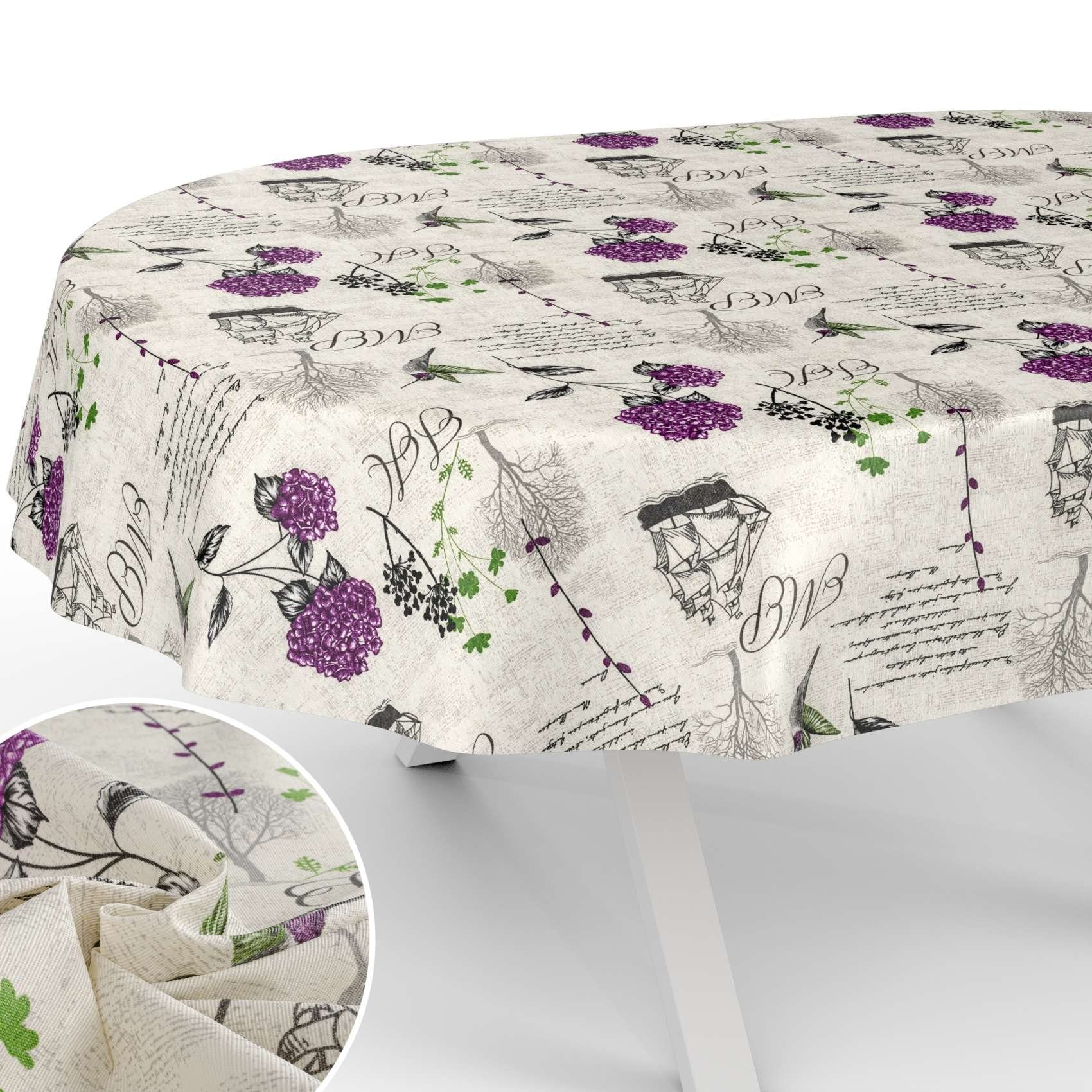 ANRO Tischdecke mit Blumen Botanik aus Stoff Tischwäsche mit Beschichtung Tischtuch (Einzelstück 1-tlg), auch als Gartentischdecke - mit Schutzschicht