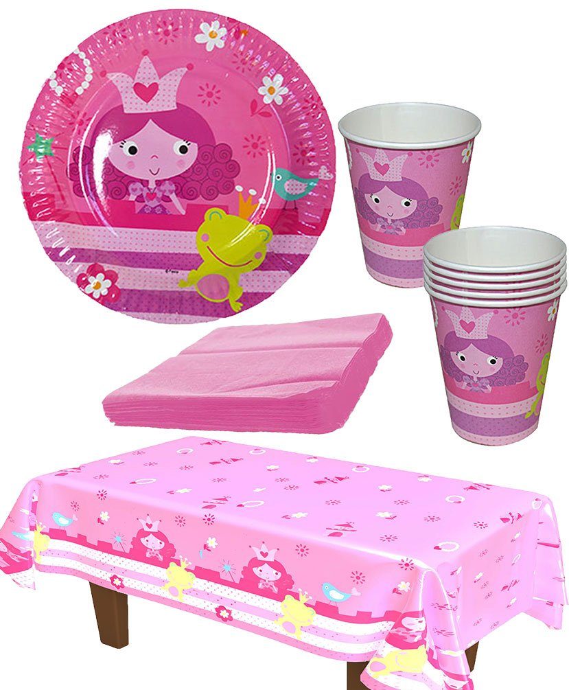 Karneval-Klamotten Einweggeschirr-Set Set Kindergeburtstag Fee Prinzessin 33 Teile rosa, Partygeschirr Pappteller Pappbecher Servietten