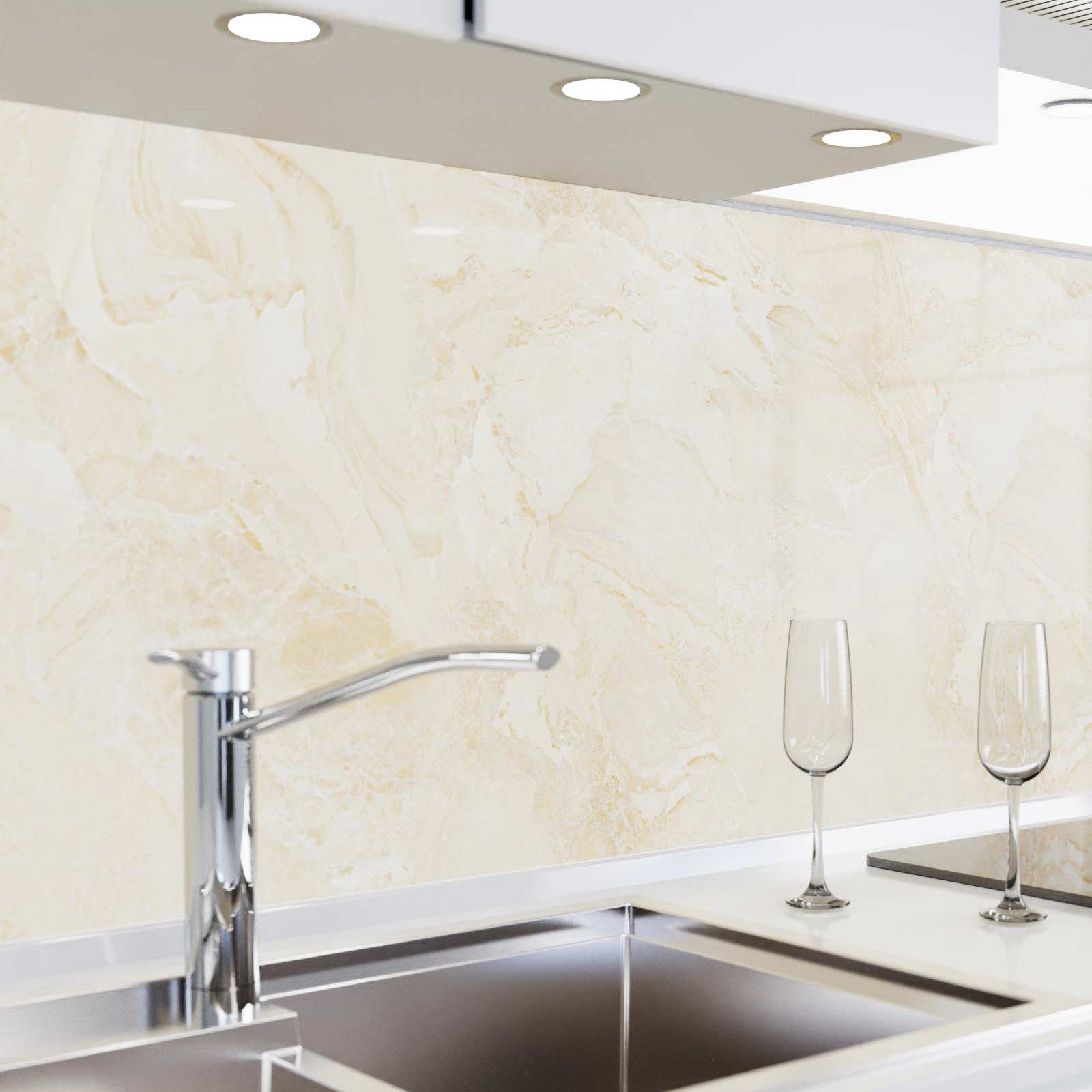 danario Küchenrückwand Folie selbstklebend, Glasoptik, Spritzschutz Küche, versteift & robust