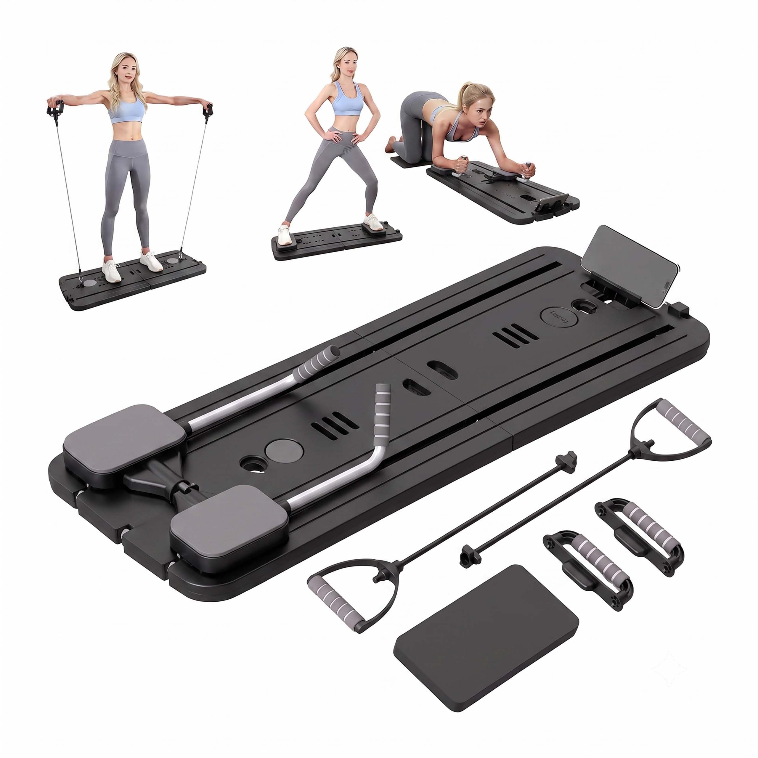 relaxdays Pilates-Reformer Pilates Board, (9-tlg), schwarz