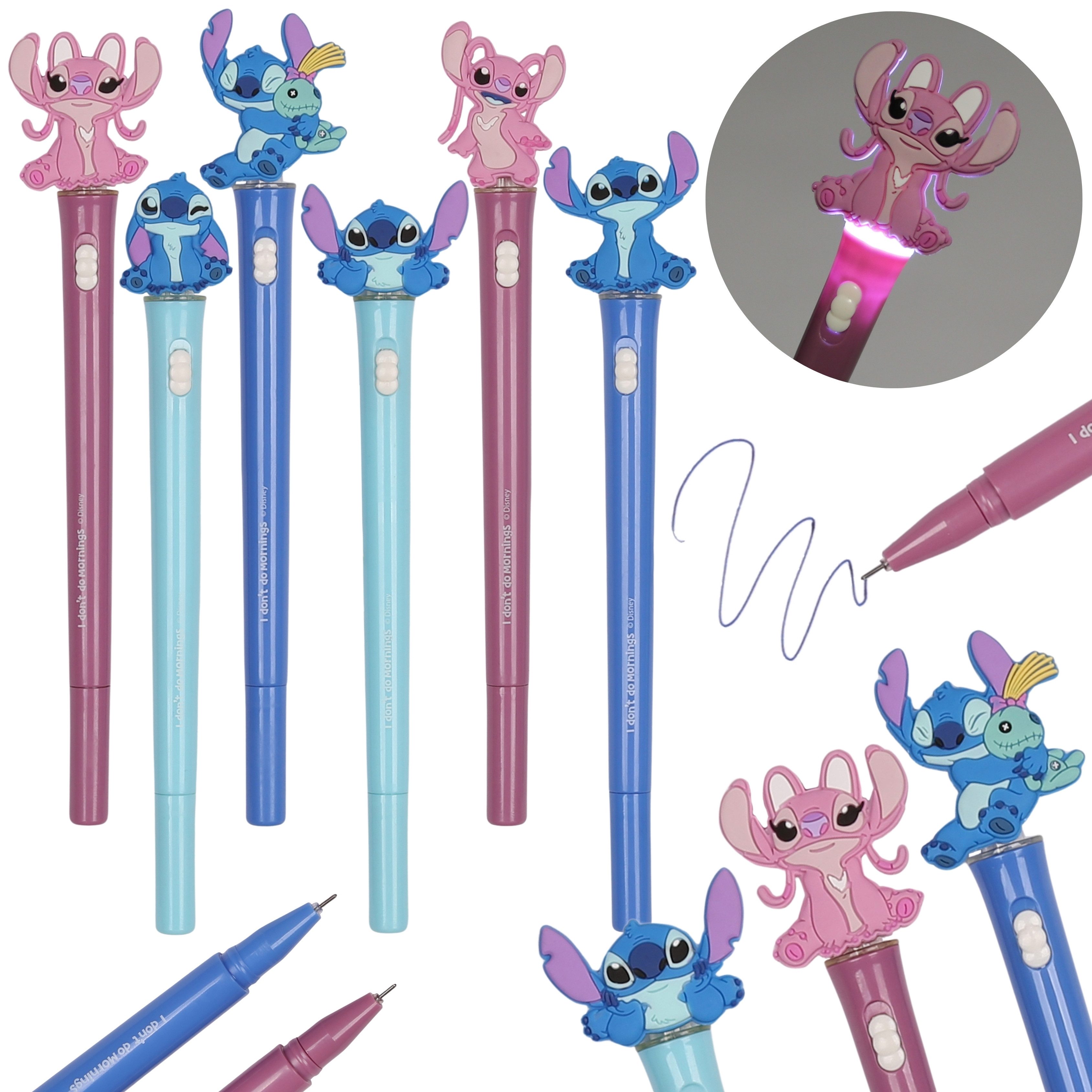 Disney Gelschreiber DISNEY Stitch Leuchtfeder Gelschreiber, blau, Schule, mit Figur