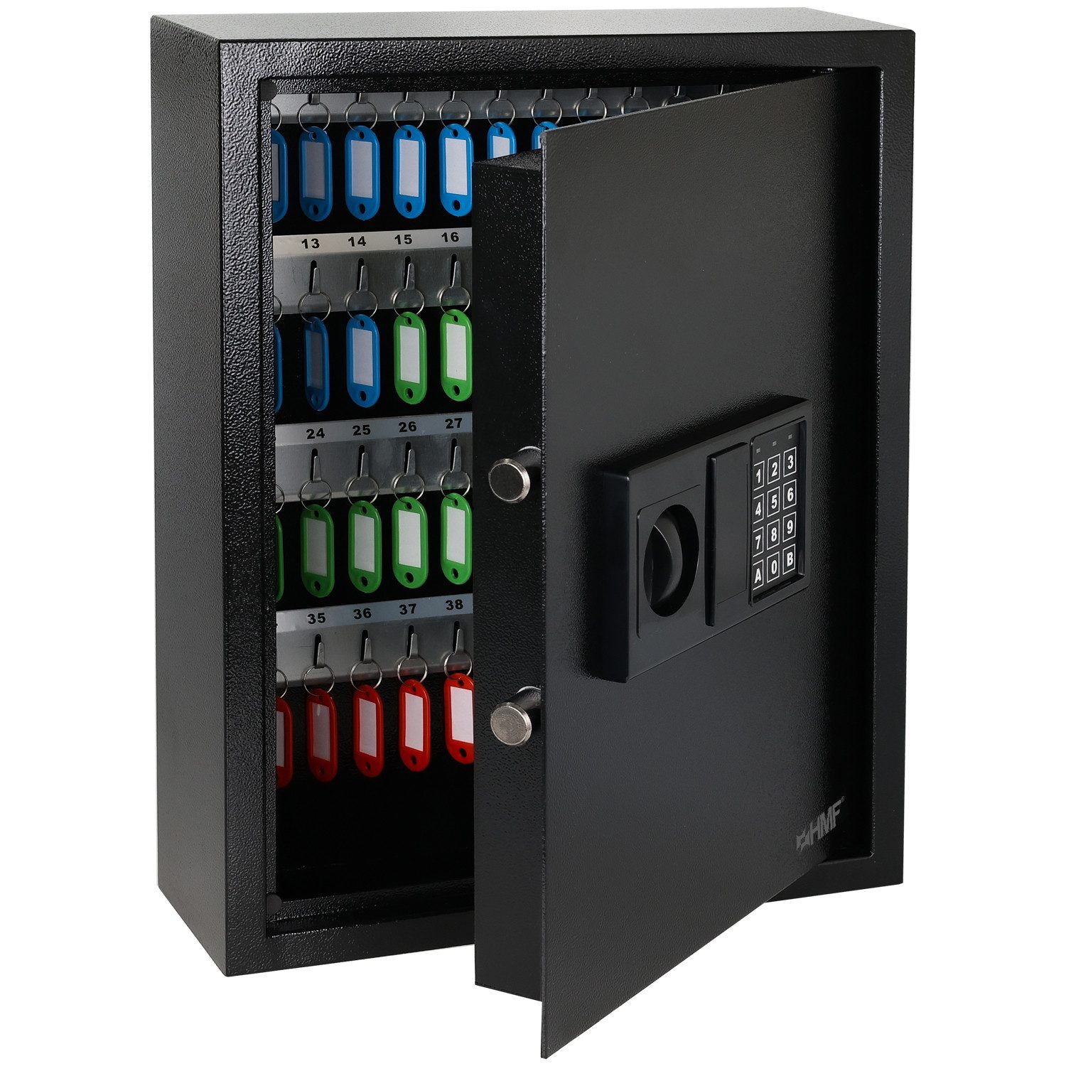 HMF Schlüsseltresor Schlüsseltresor mit Zahlencode, Schlüsselsafe (71 Haken, inkl. Schlüsselanhänger), mit Elektronikschloss, 46 x 36 x 12 cm, Schwarz
