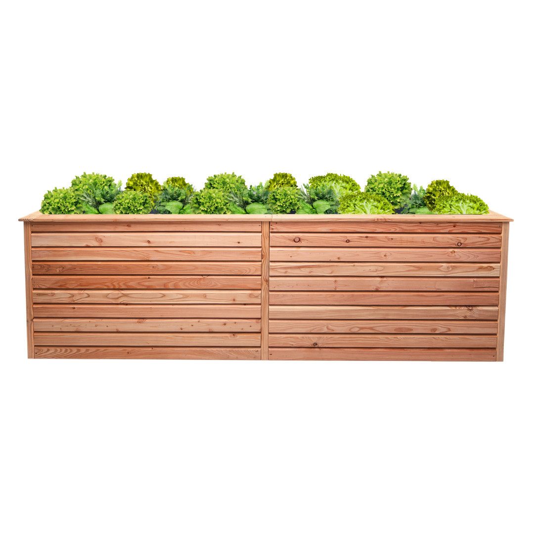 Mega-Holz Hochbeet Mega-Holz Hochbeet Rhombus XL aus heimischem Lärchenholz, 232x80x73 cm (Komplettsatz Hochbeet + Erweiterung), witterungsbeständig, inkl. Pflanzfolie, vormontiert