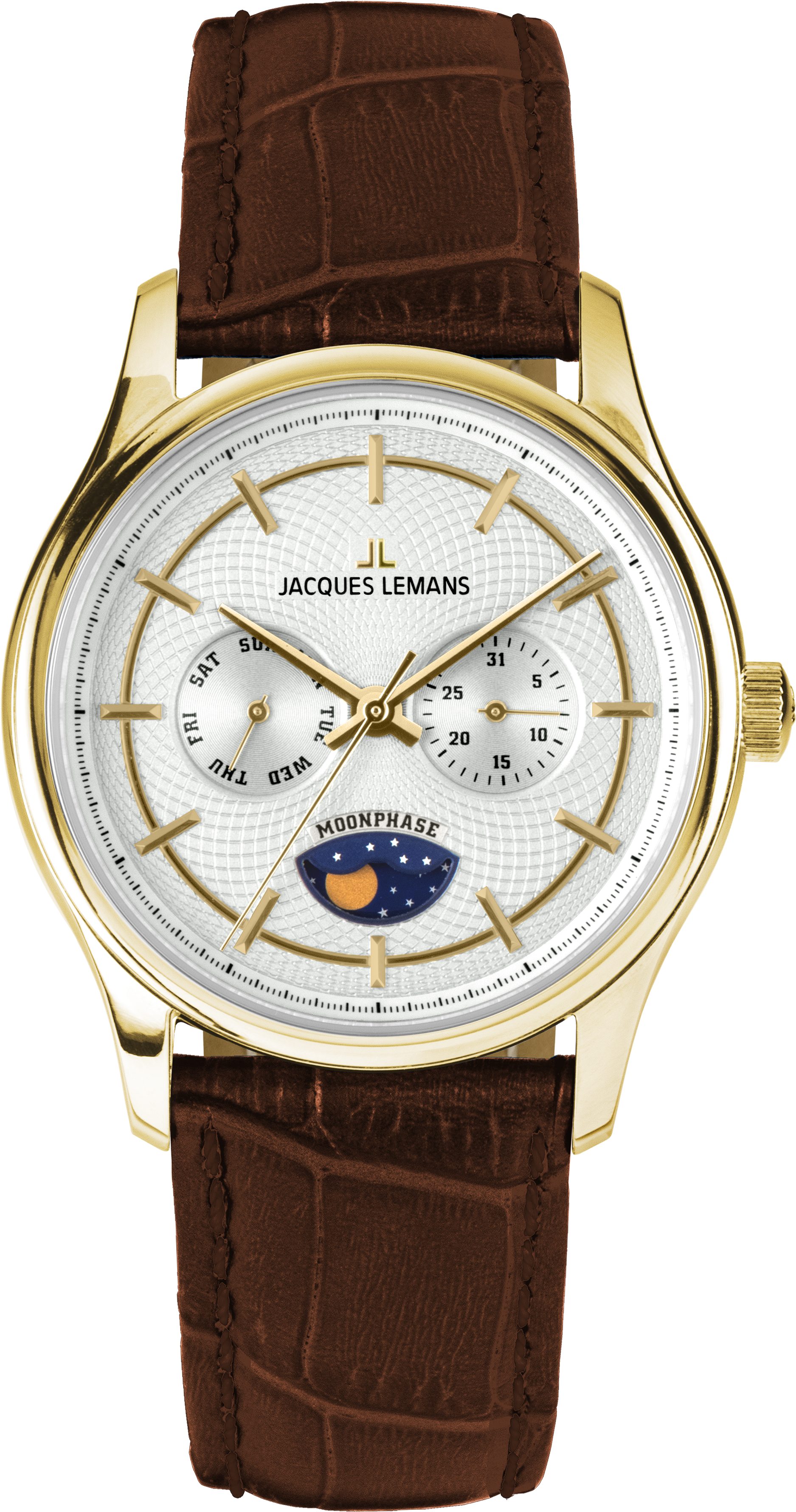 Jacques Lemans Quarzuhr Derby 1-2213G, Armbanduhr, Herrenuhr, analog, Wochentag, Mondphase