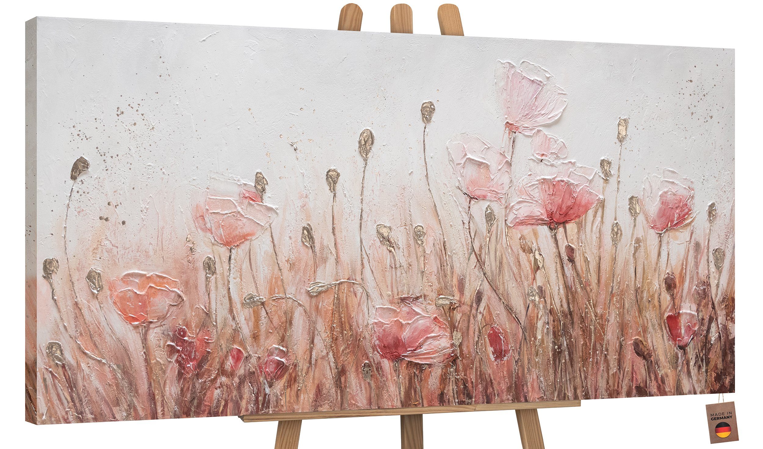 YS-Art Gemälde April, Blumen, Mohnblumen Rosa Flieder Leinwand Ohne Schattenfugenrahmen