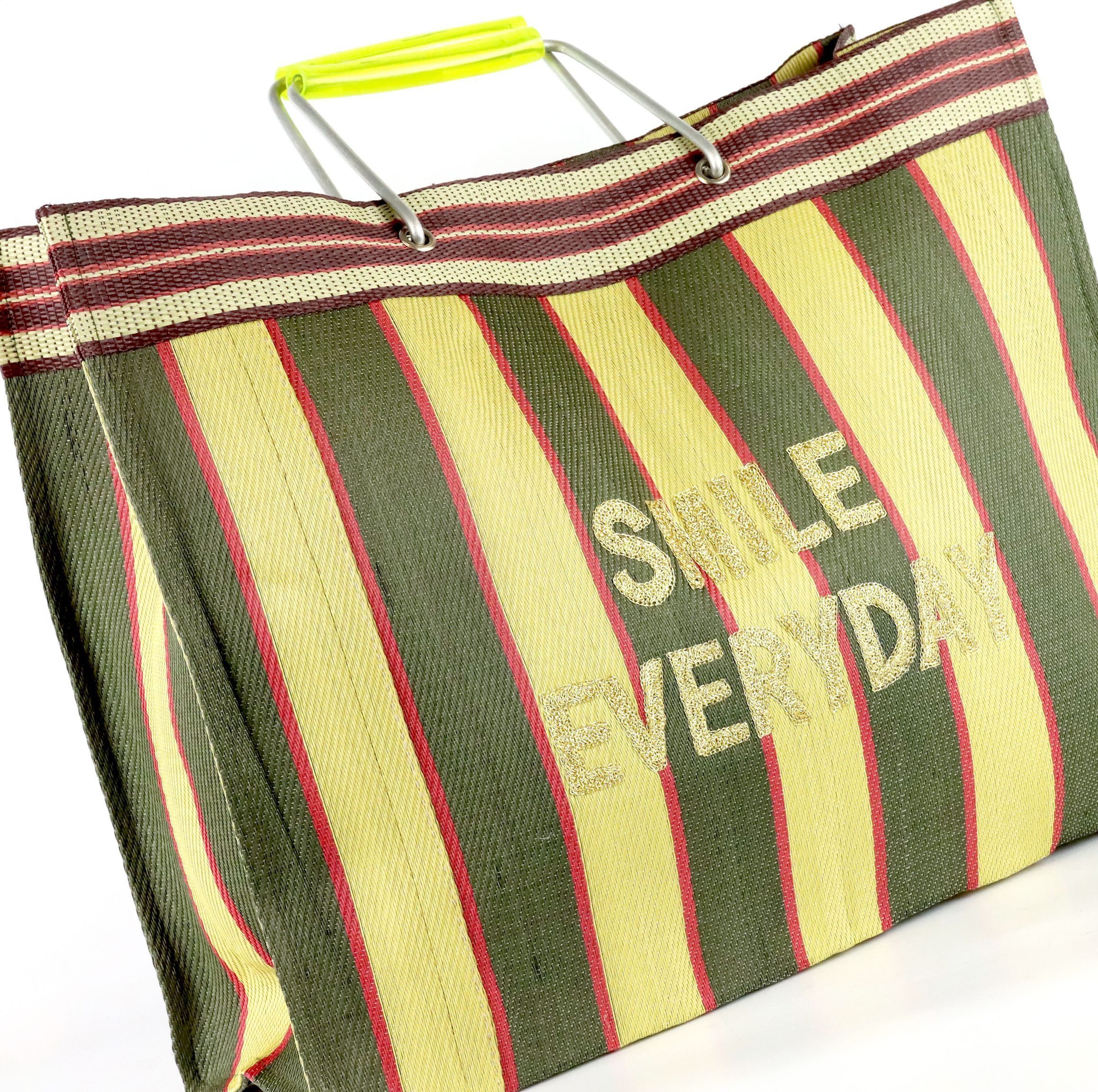 FURNARO Shopper, Einkaufstasche Schriftzug Smile everyday und Streifen 35x45x15 cm