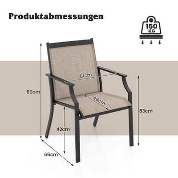 COSTWAY Gartenstuhl (2 St), 50 cm breitere Sitzfläche, mit Armlehne