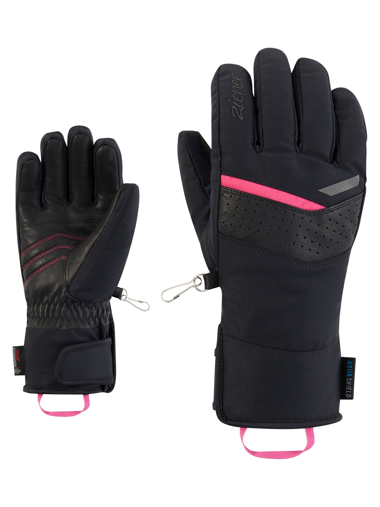 Ziener Skihandschuhe KJARTA AQUASHIELD® DAMEN wasserdicht, winddicht, atmungsaktiv, Wollwattierung, Lederinnenhand