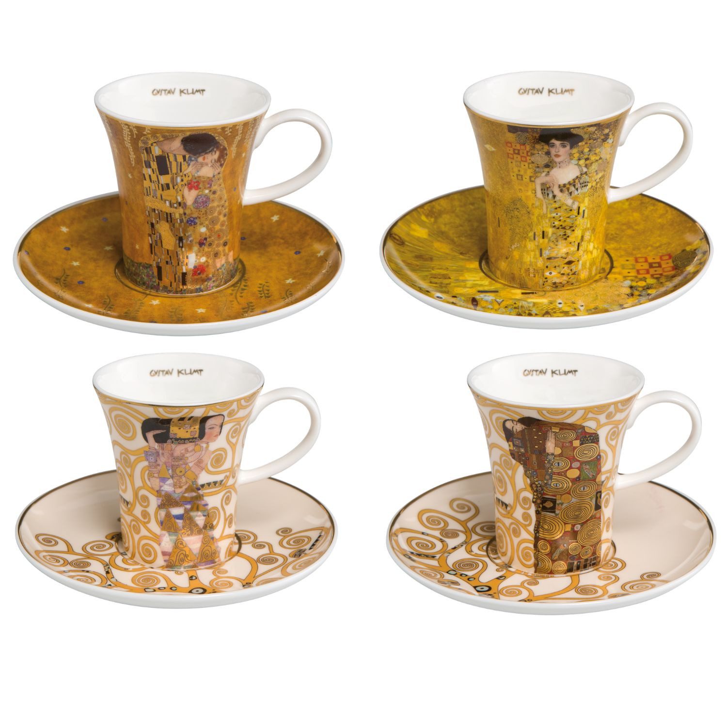 Goebel Espressotasse Gustav Klimt, Porzellan, Echtgolddekor, Gold, Der Kuss, die Erwartung, Adele Bloch-Bauer + Die