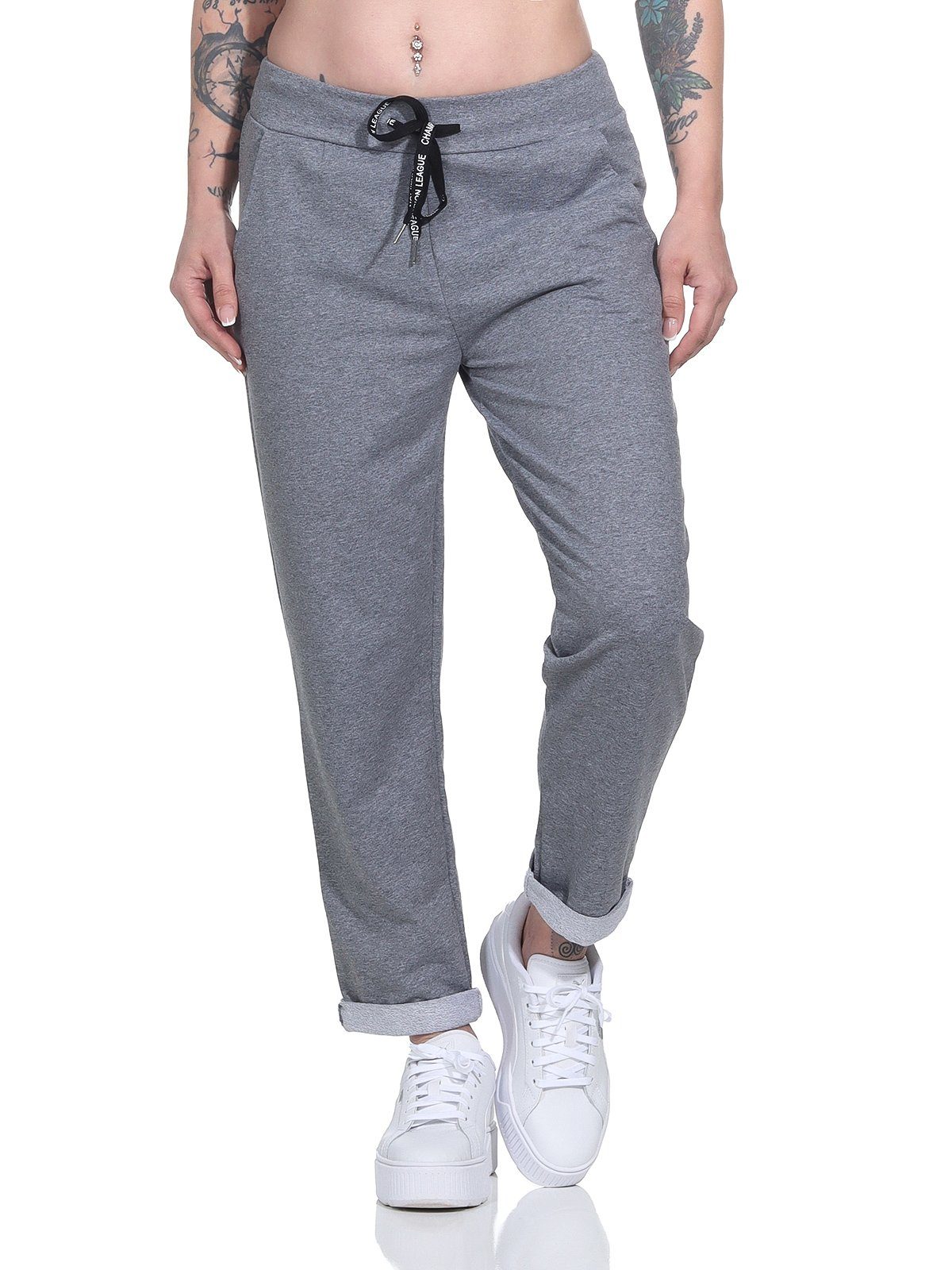 Aurela Damenmode Sweatpants Klassische Damen Jogginghose bequeme Haushose mit Schnürung leichte Jersey Qualität, mit Gummizug & Schnürung