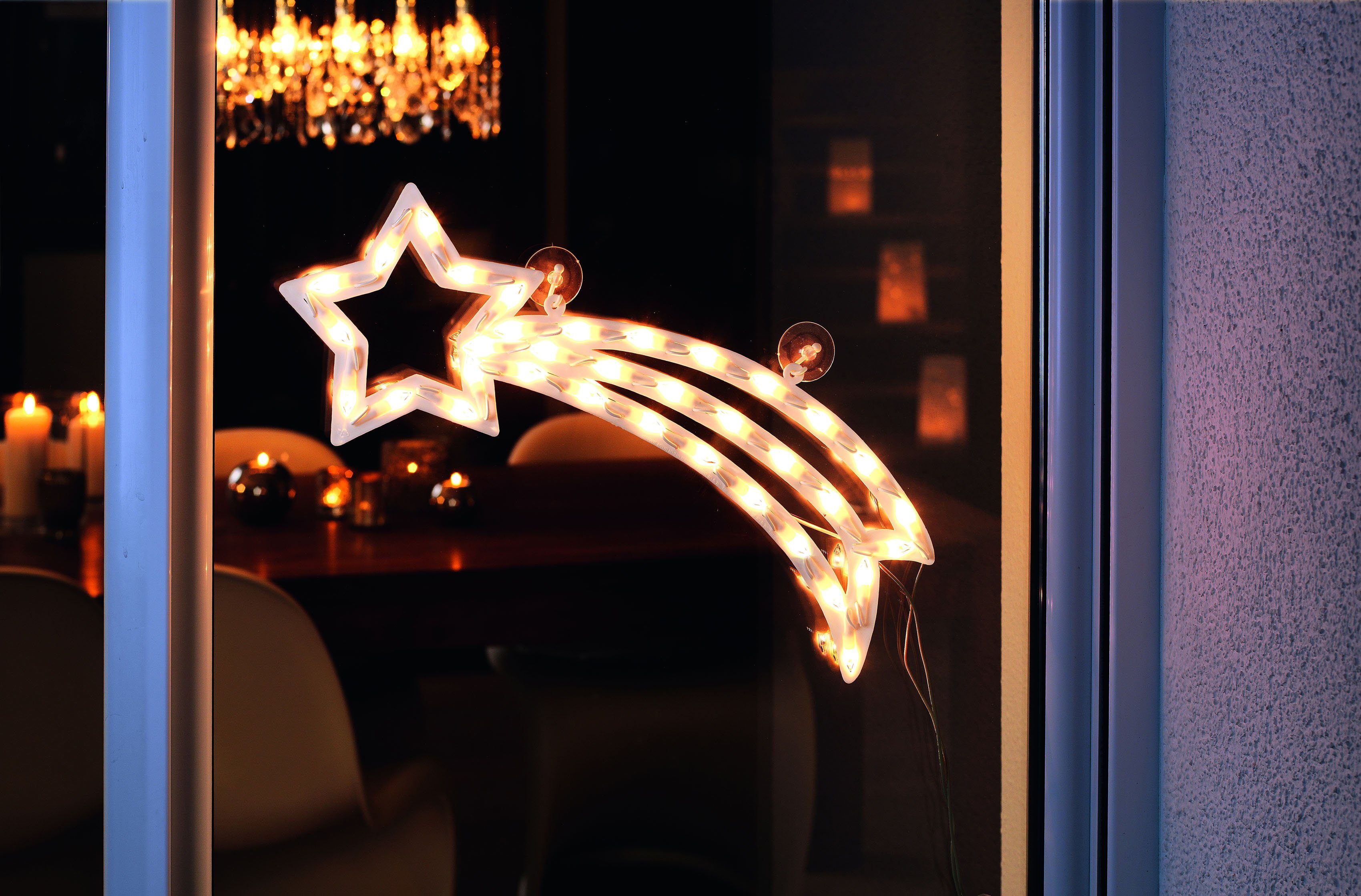 KONSTSMIDE LED Stern Weihnachtsstern, Weihnachtsdeko, LED fest integriert, Warmweiß, LED Fenstersilhouette, Komet, 35 warm weiße Dioden