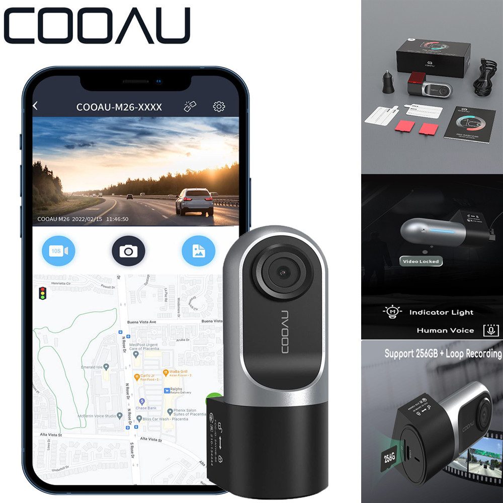 COOAU Dashcam Auto Vorne,1080P FHD Autokamera mit F 1,8-Objektiv Dashcam (HD, WLAN (Wi-Fi), Infrarot Nachtsicht,150° Weitwinkel Dash Cam,App-Steuerung,Sprachalarm, Loop-Aufnahm,WDR,24 Std. Parkmodus und Bewegungserkennung,G-Sensor)