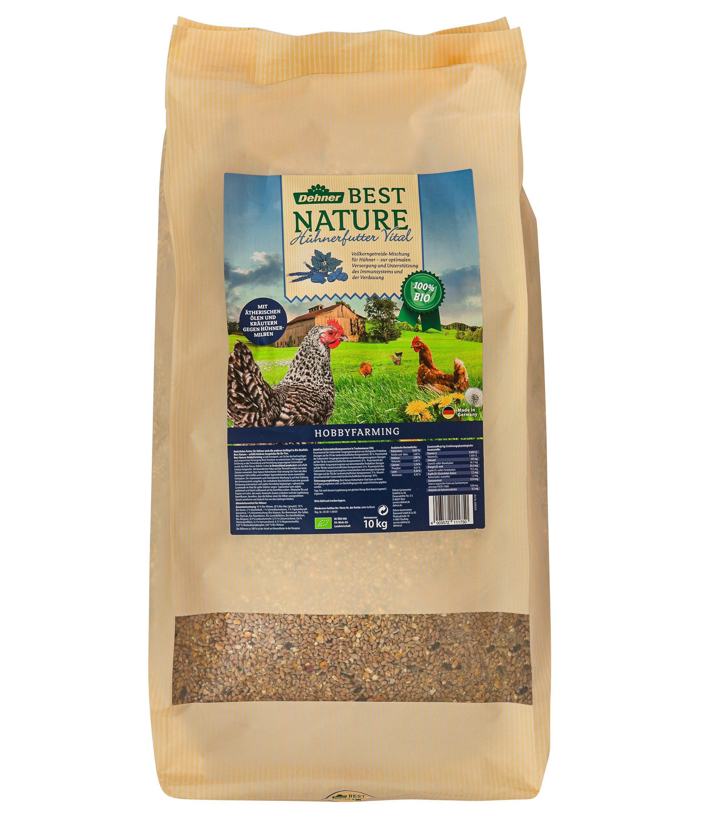 Dehner Best Nature Bio Geflügelfutter Vital, 10 kg, für: Ziergeflügel, Hühner, Hühnerfutter aus Vollkorngetreide