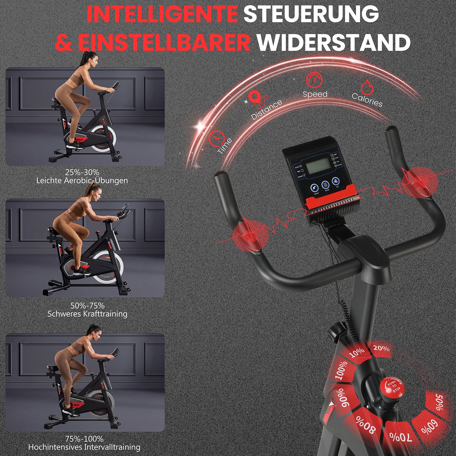 kehot Heimtrainer Heimtrainer Fahrrad für Zuhause – Leise Indoor Cycling Bike (6kg Schwungrad Filzbremse stufenlos Indoor Cycling Fitnessbike, Profi Training hohe Intensität Herzfrequenz LCD präzise Kontrolle), Studio Gefühl robuster Rahmen stabil leiser Lauf für Fortgeschrittene