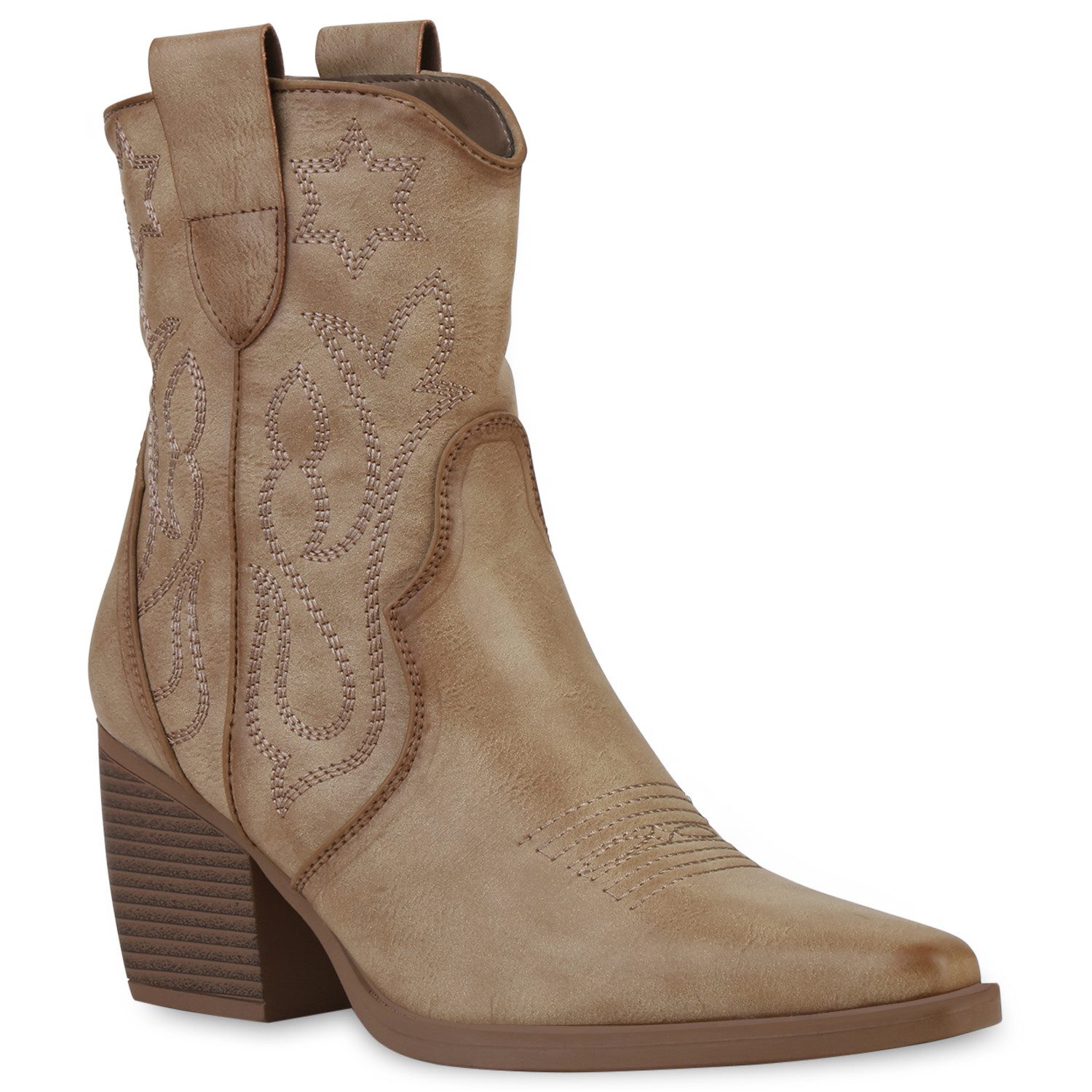 VAN HILL 837779 Cowboy Boots Damen Stiefeletten Cowboy Boots Trichterabsatz Stickereien