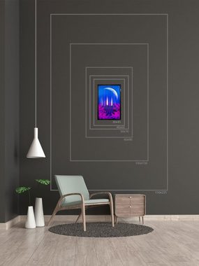 PSYWORK Poster PSYWORK Schwarzlicht Stoffposter Neon "Vaporware 80 Skyline", 30x45cm, UV-aktiv, leuchtet unter Schwarzlicht