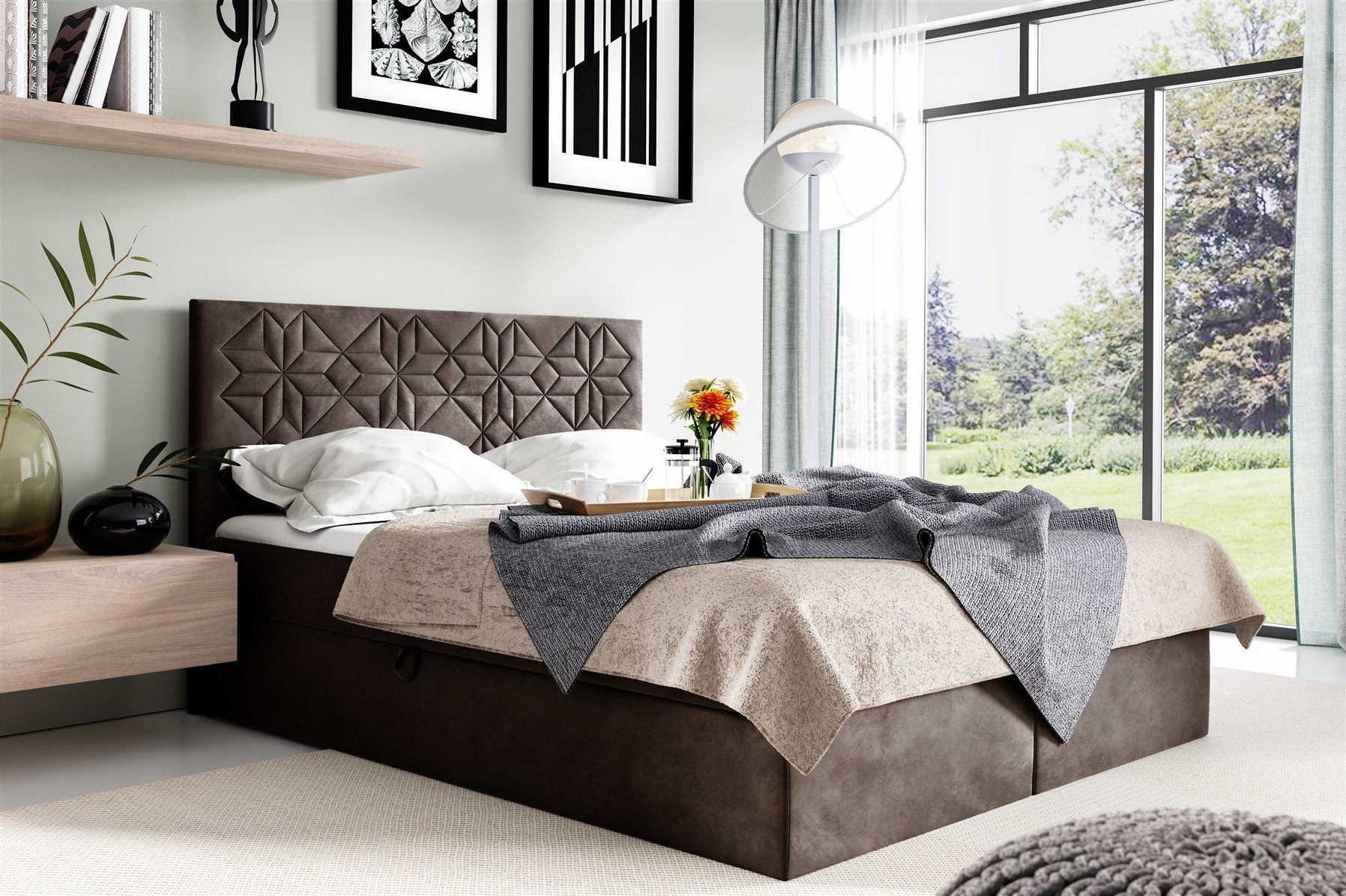 Fun Möbel Boxbett Schlafzimmerbett LAZARO Nr.1 Überlänge in Stoff Fresh (inkl. Bettkästen, inkl. Kaltschaumtopper), eingebautes Liftsystem für Bettkästen