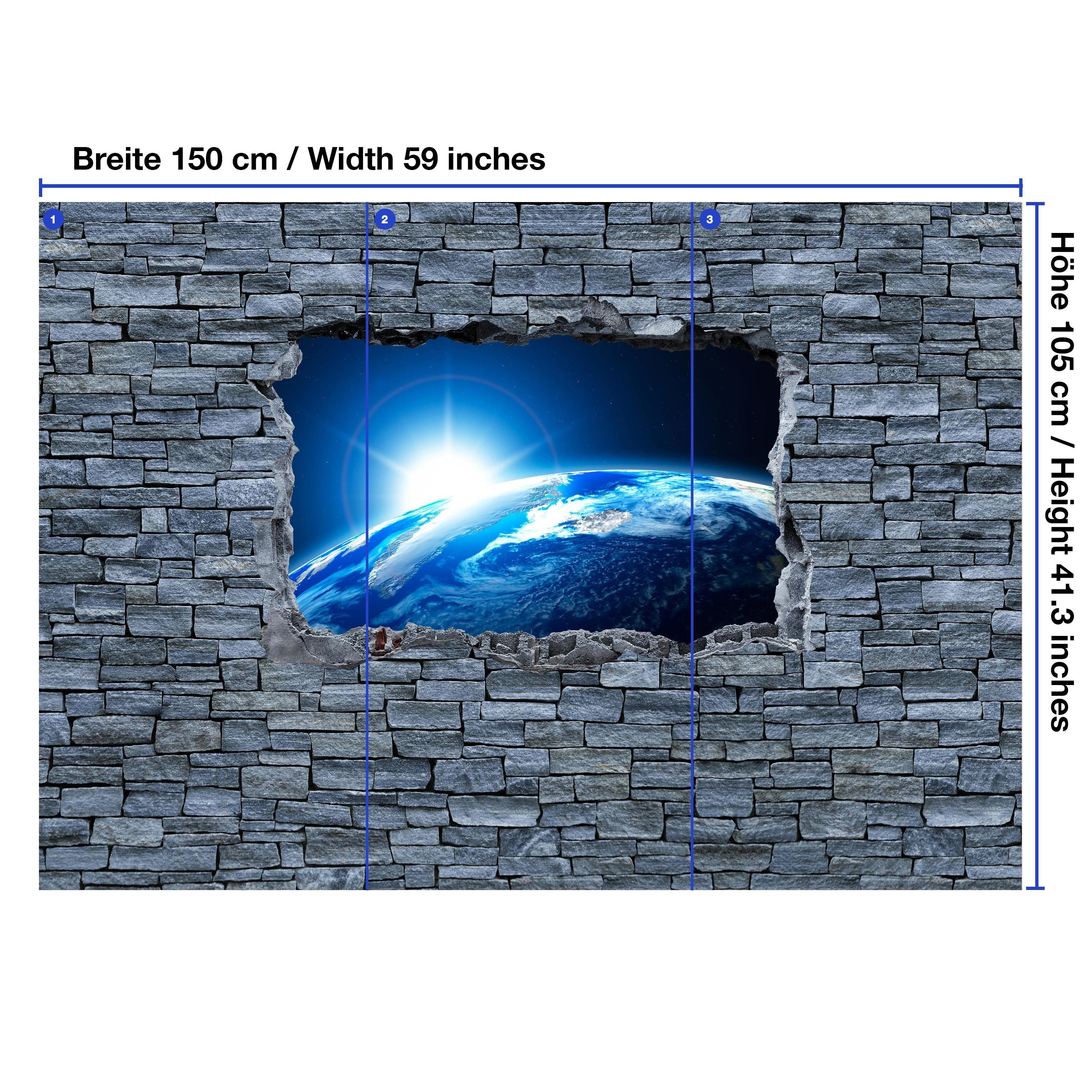 - matt, Earth wandmotiv24 Steinmauer, 3D Motivtapete, glatt, Space Vliestapete Sunrise Fototapete Wandtapete,