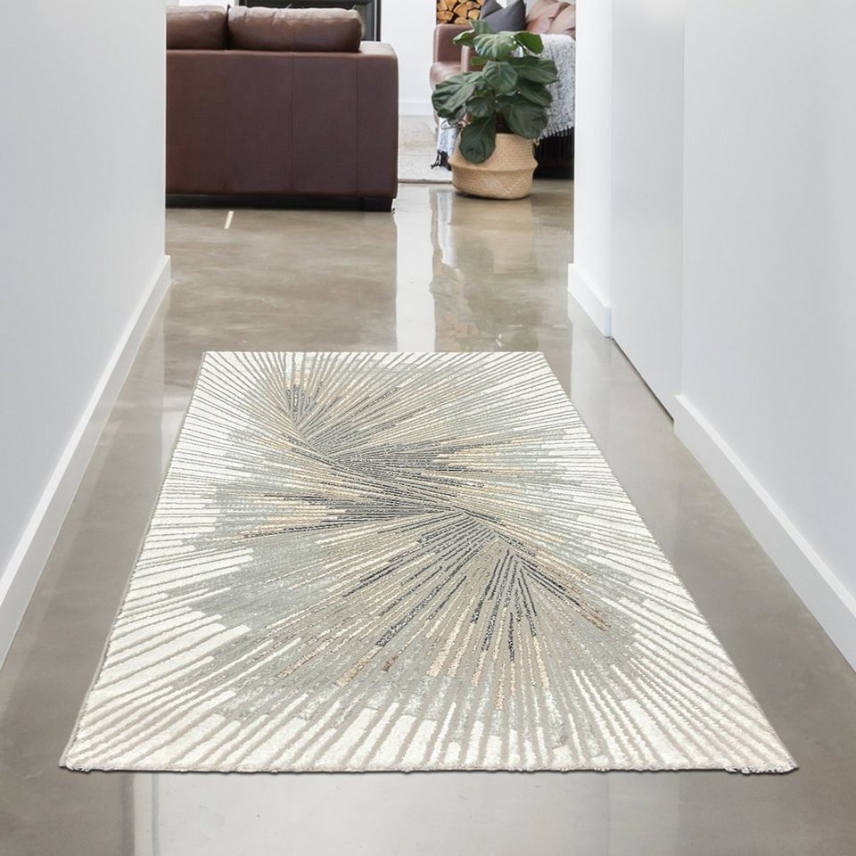 Teppich Ein Teppich mit abstraktem Muster und strahlenden Silber-Bronze,  Carpetia, rechteckig, Höhe: 8 mm, Geeignet für Fußbodenheizung