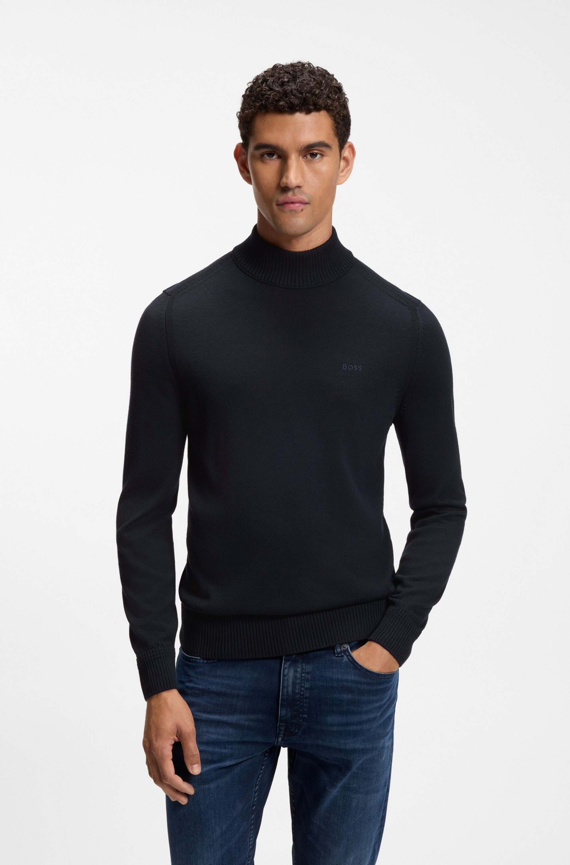 BOSS ORANGE Strickpullover Avac M1 Regular Fit, Schurwollmischung, Stehkragen