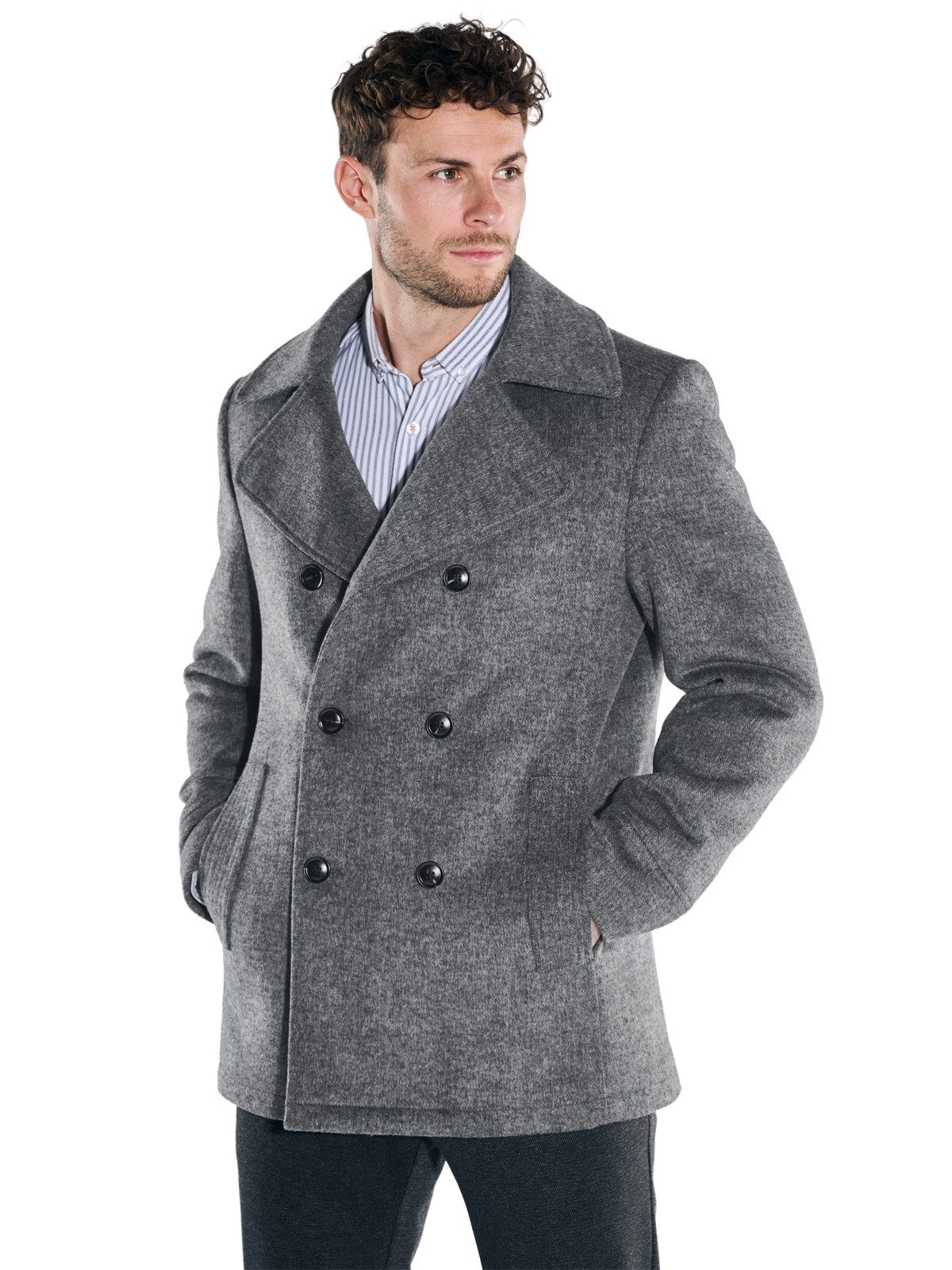 emilio adani Langjacke emilio adani Herren Caban-Mantel mit Reverskragen, Dunkelgrau