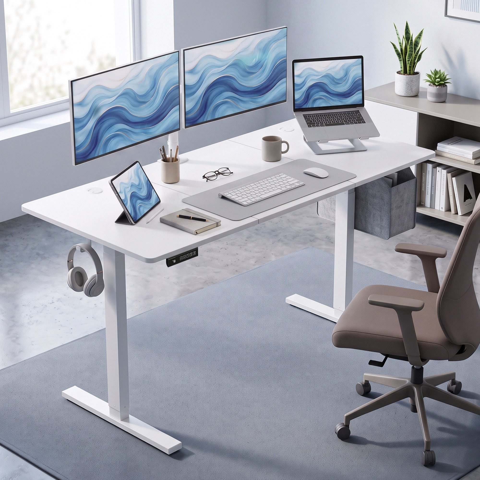 HOMCOM Schreibtisch Steh-Sitz Bürotisch mit Memory-Funktion und LED-Display (Set, 1-St., 1 Tisch), elektrisch höhenverstellbar 72-118 cm