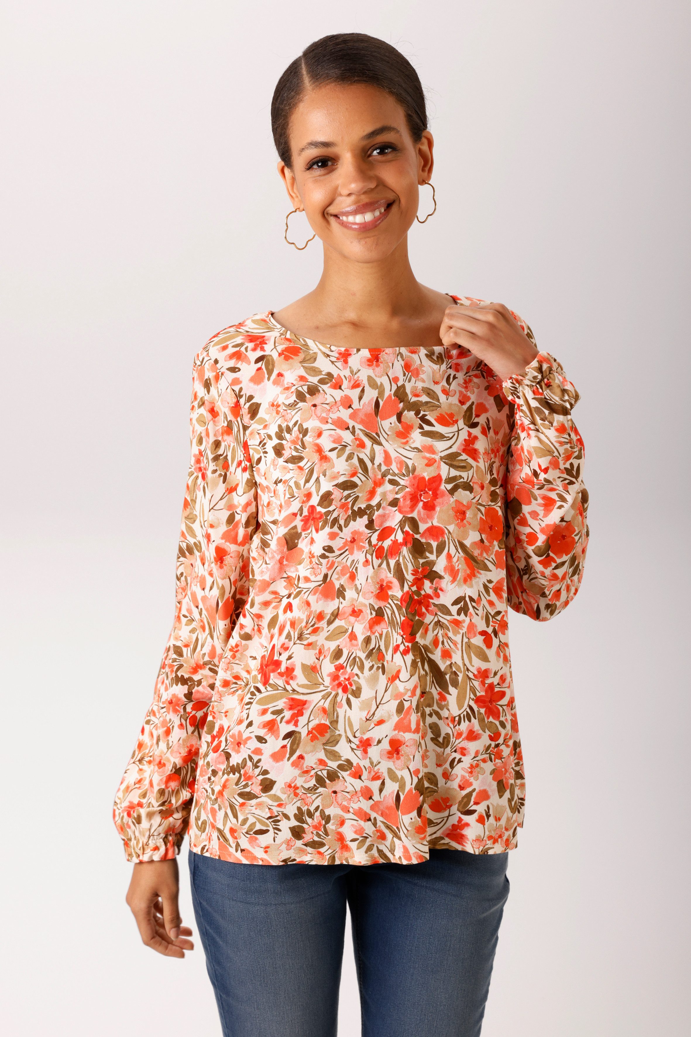 Aniston CASUAL Schlupfbluse mit farbharmonischem Blumendruck - NEUE KOLLEKTION